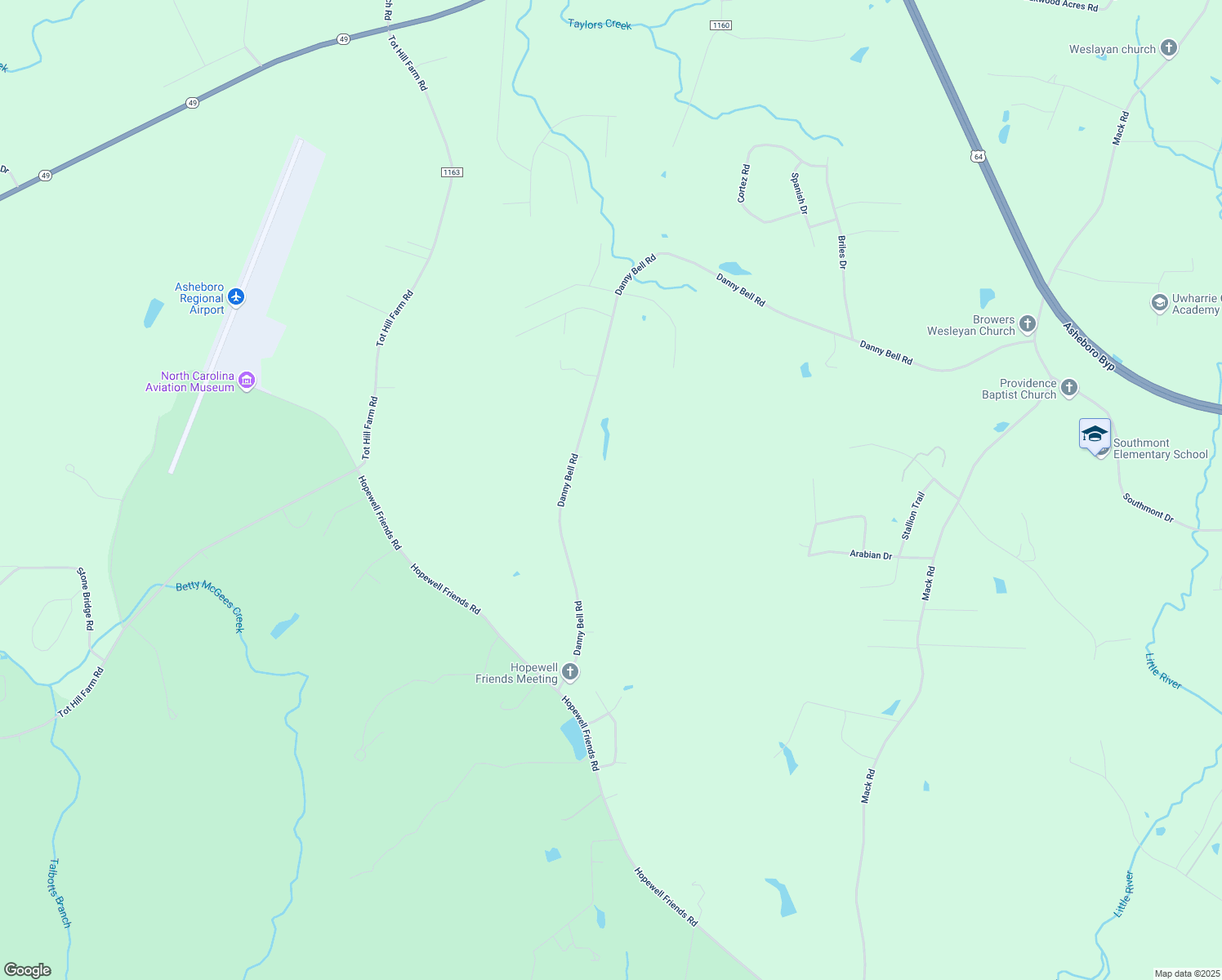 map of restaurants, bars, coffee shops, grocery stores, and more near 2547 Danny Bell Road in Asheboro