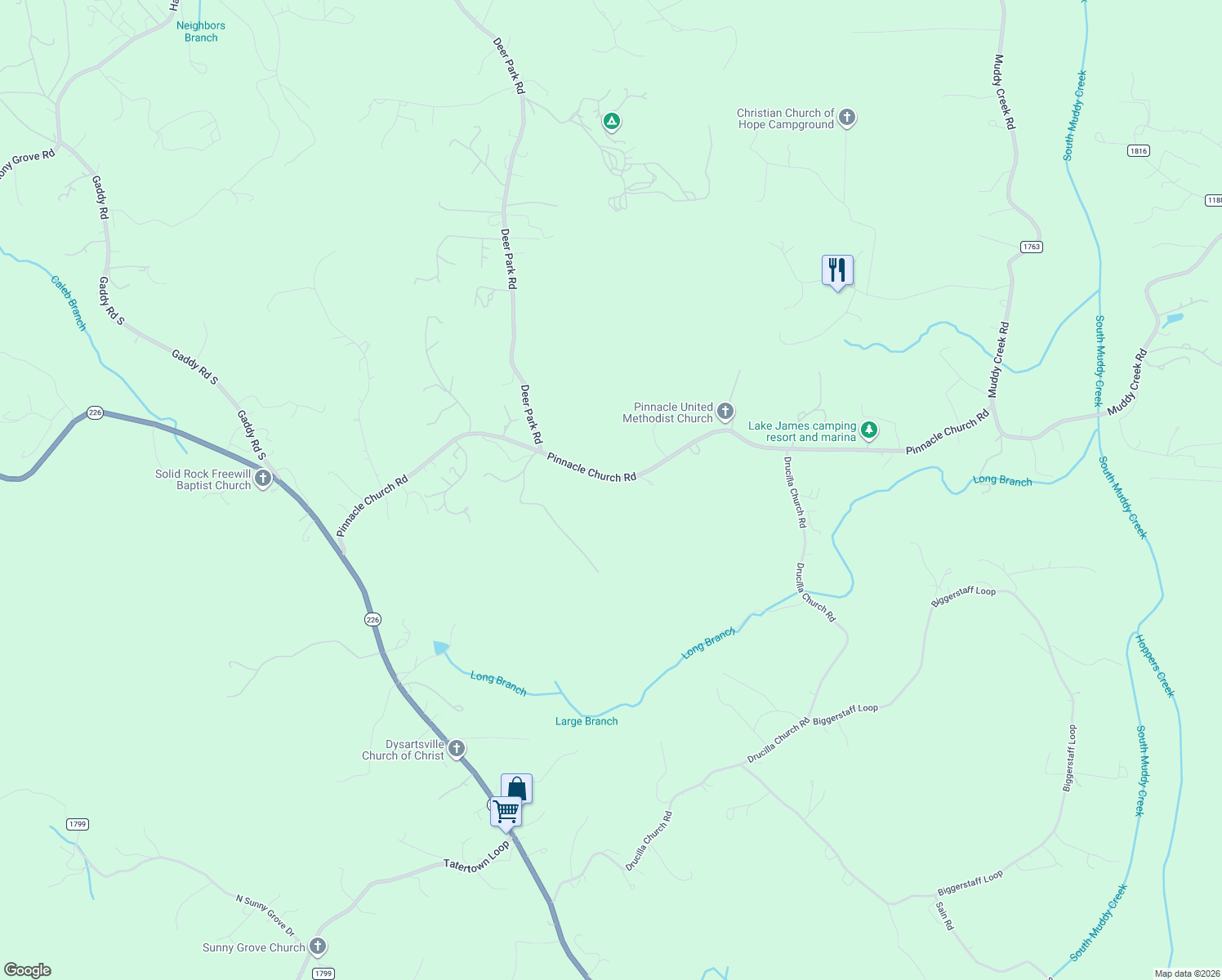map of restaurants, bars, coffee shops, grocery stores, and more near 1056 Pinnacle Church Road in Nebo