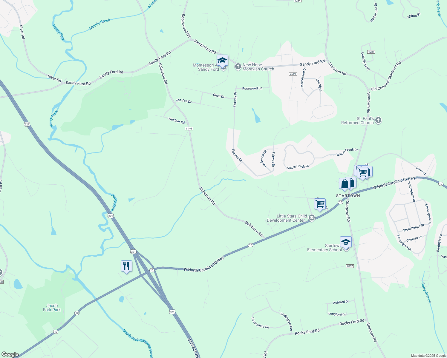 map of restaurants, bars, coffee shops, grocery stores, and more near 3928 Robinson Road in Newton