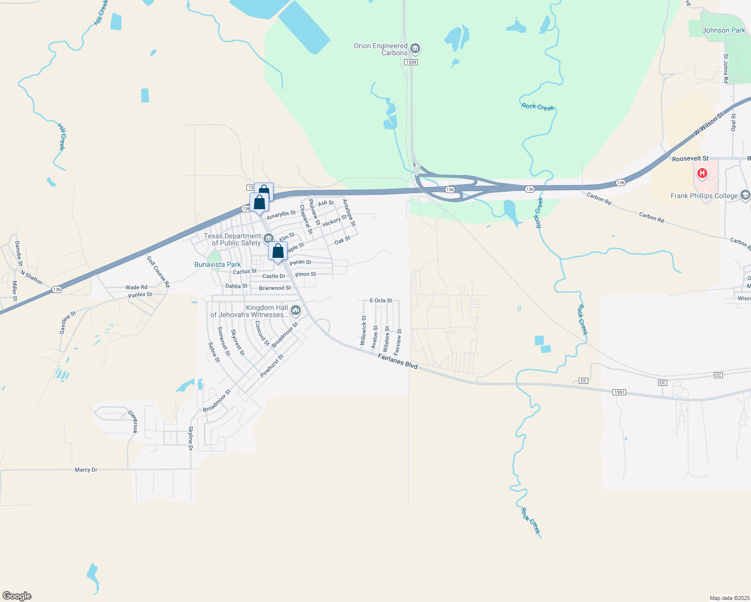 map of restaurants, bars, coffee shops, grocery stores, and more near 147 E Ocla St in Borger