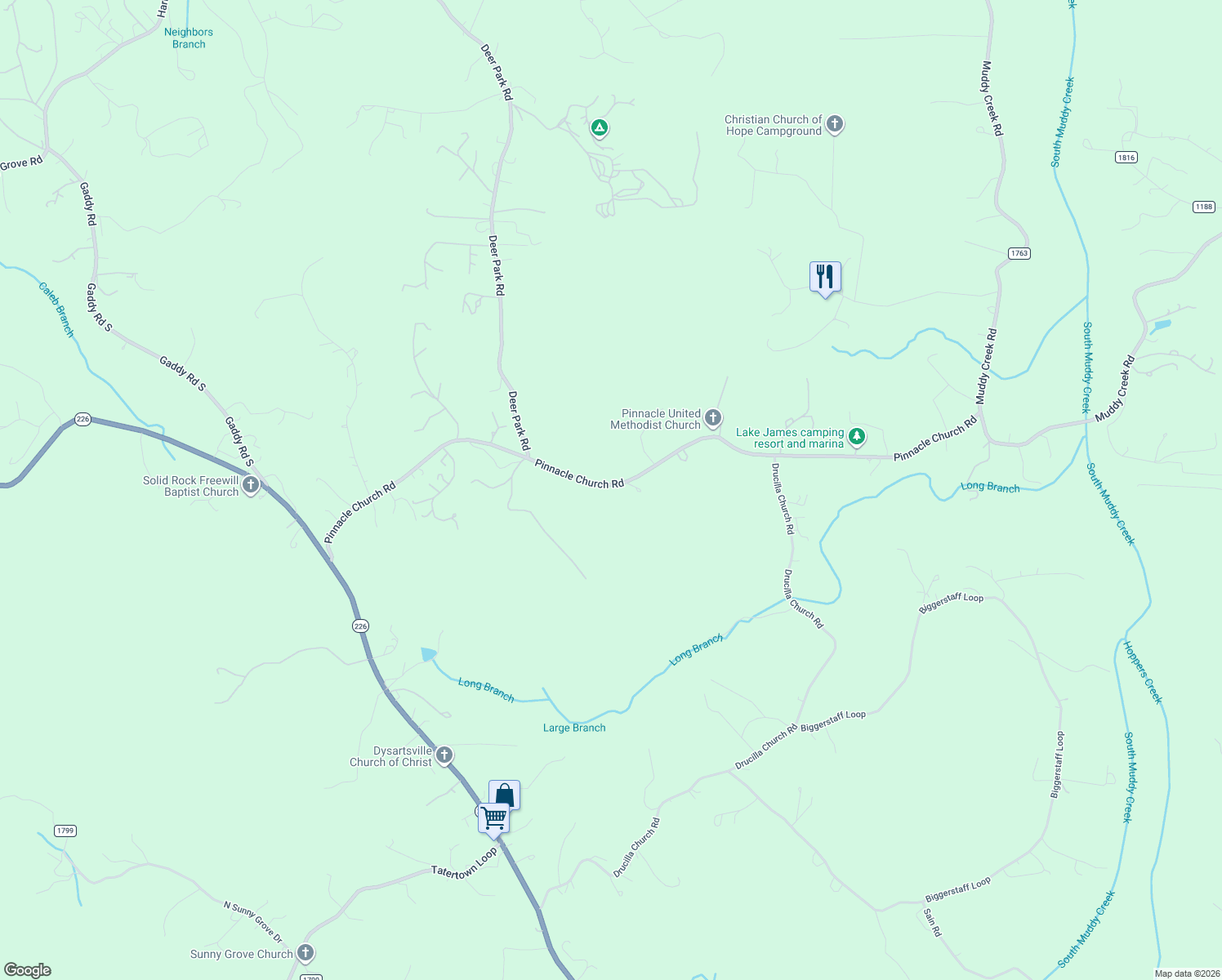map of restaurants, bars, coffee shops, grocery stores, and more near 1056 Pinnacle Church Road in Nebo