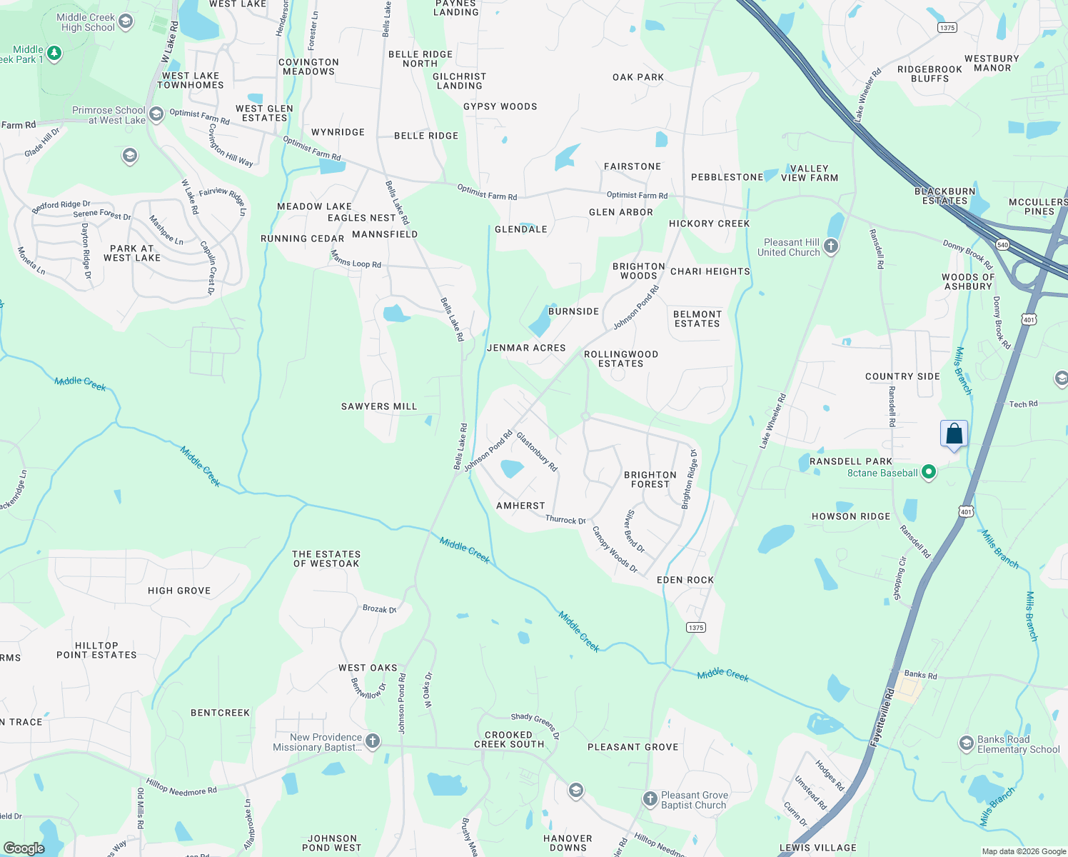 map of restaurants, bars, coffee shops, grocery stores, and more near 4817 Johnson Pond Road in Apex