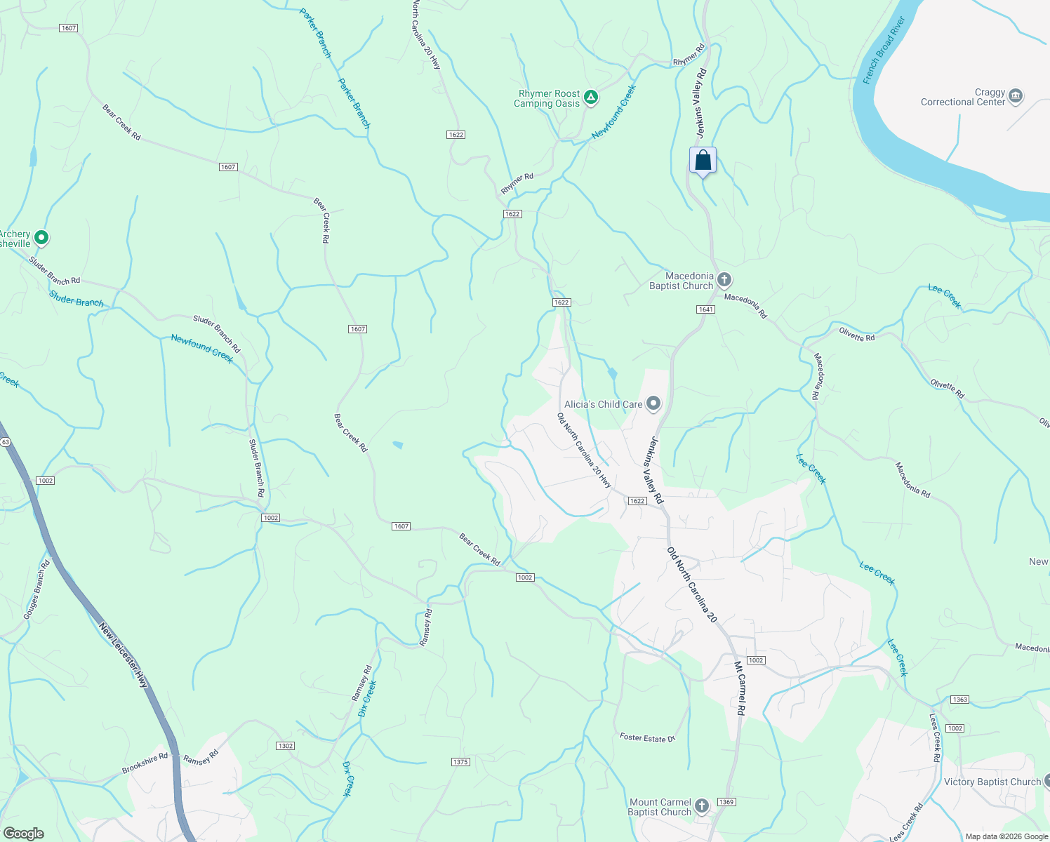 map of restaurants, bars, coffee shops, grocery stores, and more near 105 Sun Valley Drive in Alexander