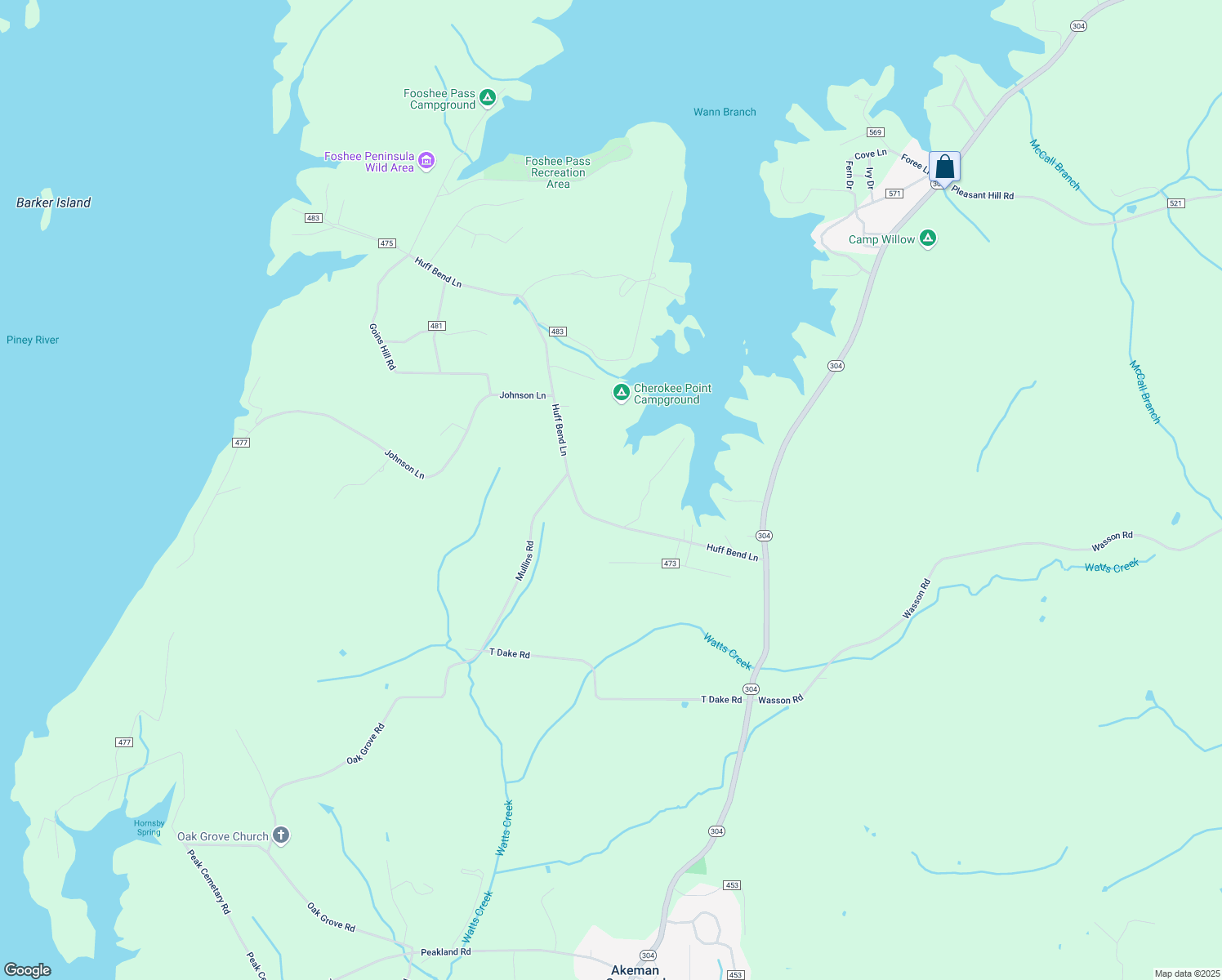 map of restaurants, bars, coffee shops, grocery stores, and more near 354 Huff Bend Ln in Ten Mile