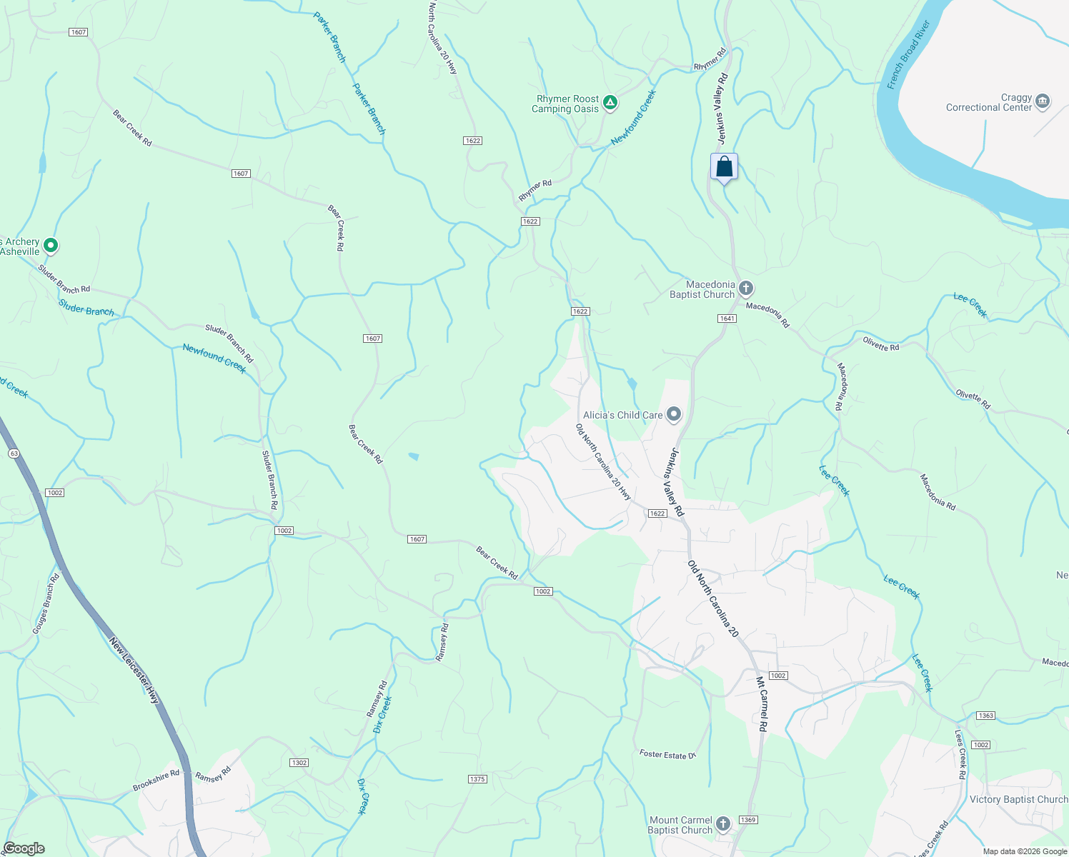 map of restaurants, bars, coffee shops, grocery stores, and more near 105 Sun Valley Drive in Alexander