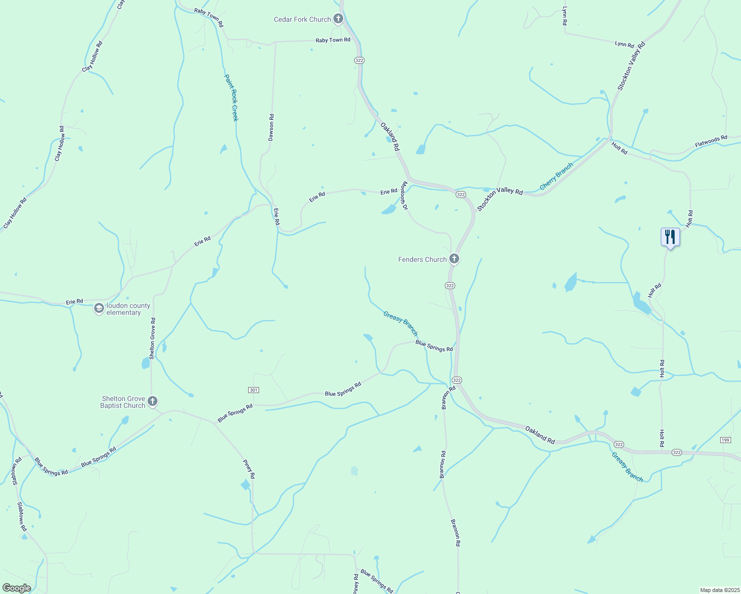 map of restaurants, bars, coffee shops, grocery stores, and more near 1050 Blue Springs Road in Sweetwater