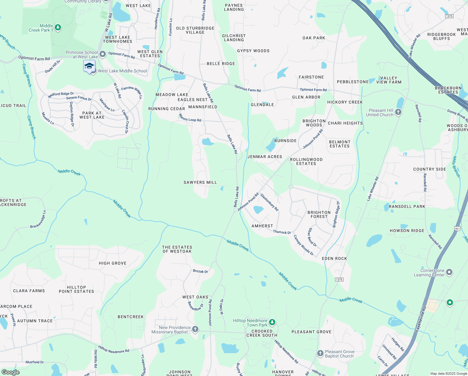 map of restaurants, bars, coffee shops, grocery stores, and more near 8824 Bells Lake Road in Apex