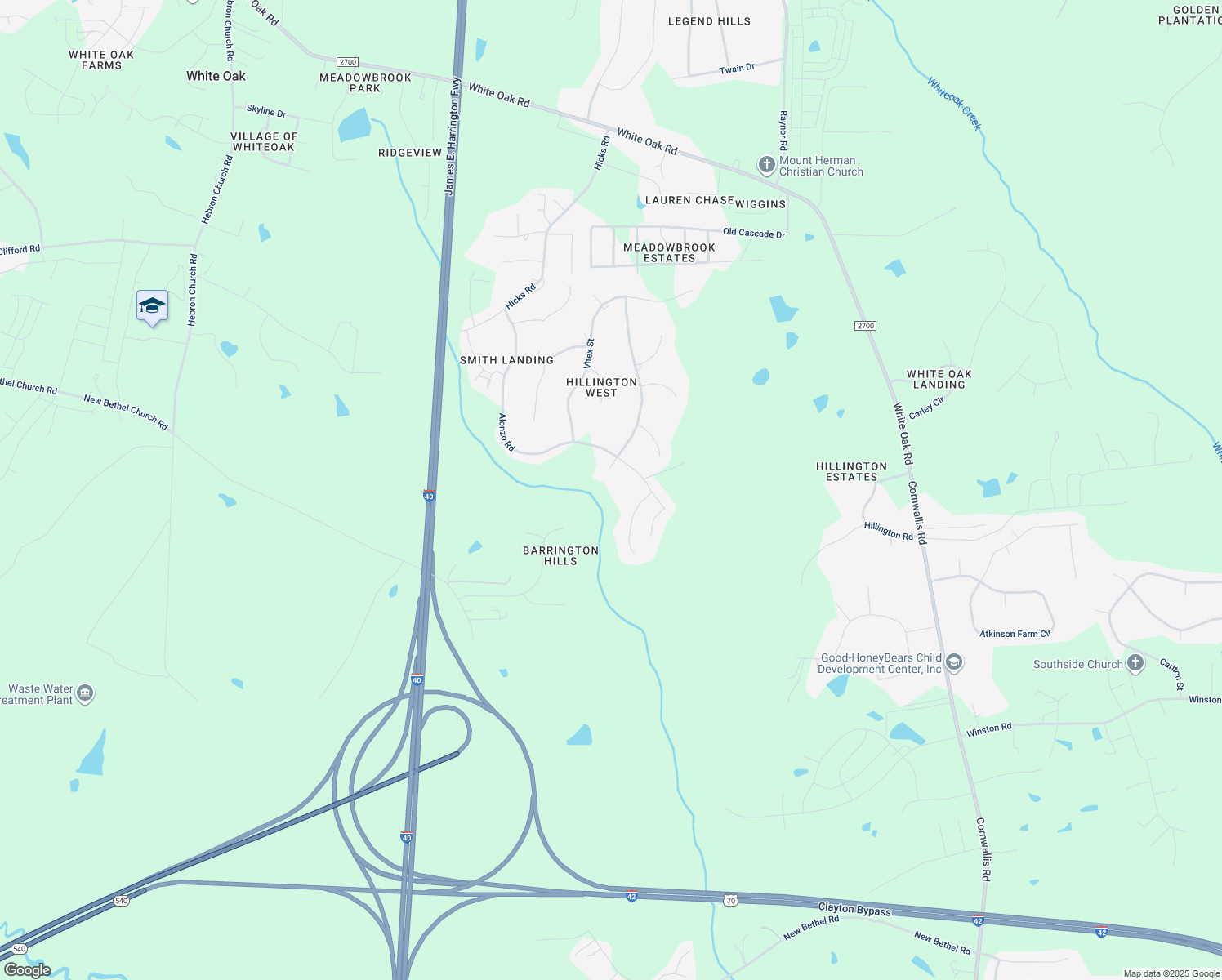 map of restaurants, bars, coffee shops, grocery stores, and more near 4605 Bushy Branch Drive in Garner