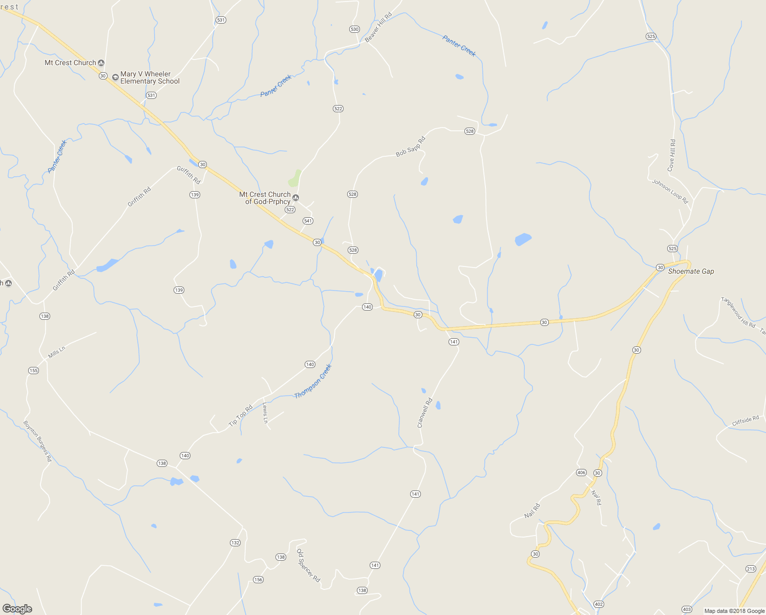 map of restaurants, bars, coffee shops, grocery stores, and more near Tennessee 30 in Pikeville