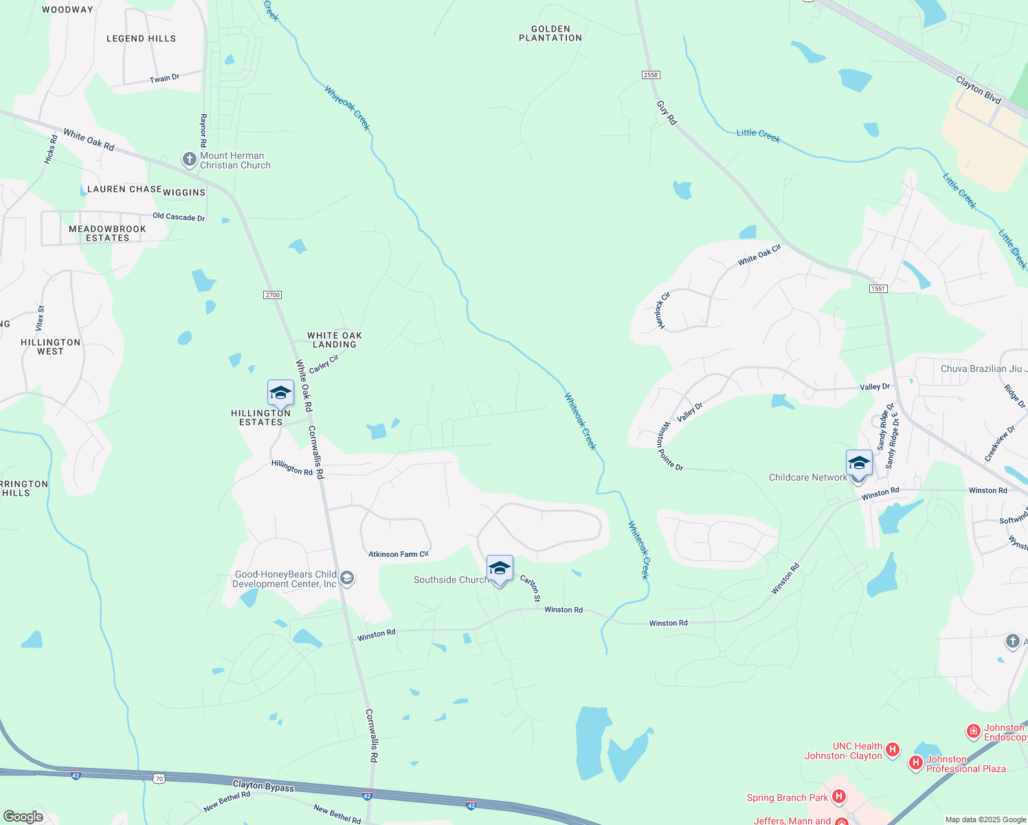 map of restaurants, bars, coffee shops, grocery stores, and more near 611 Pecan Lane in Garner