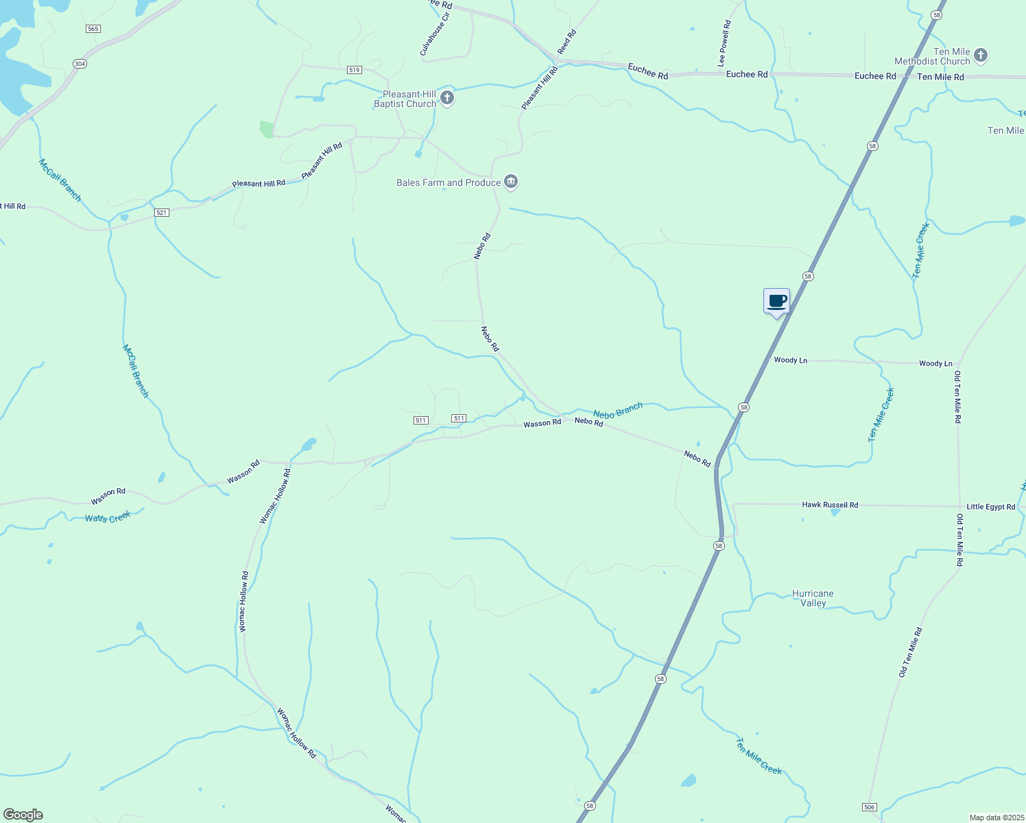 map of restaurants, bars, coffee shops, grocery stores, and more near 299 Wasson Road in Ten Mile