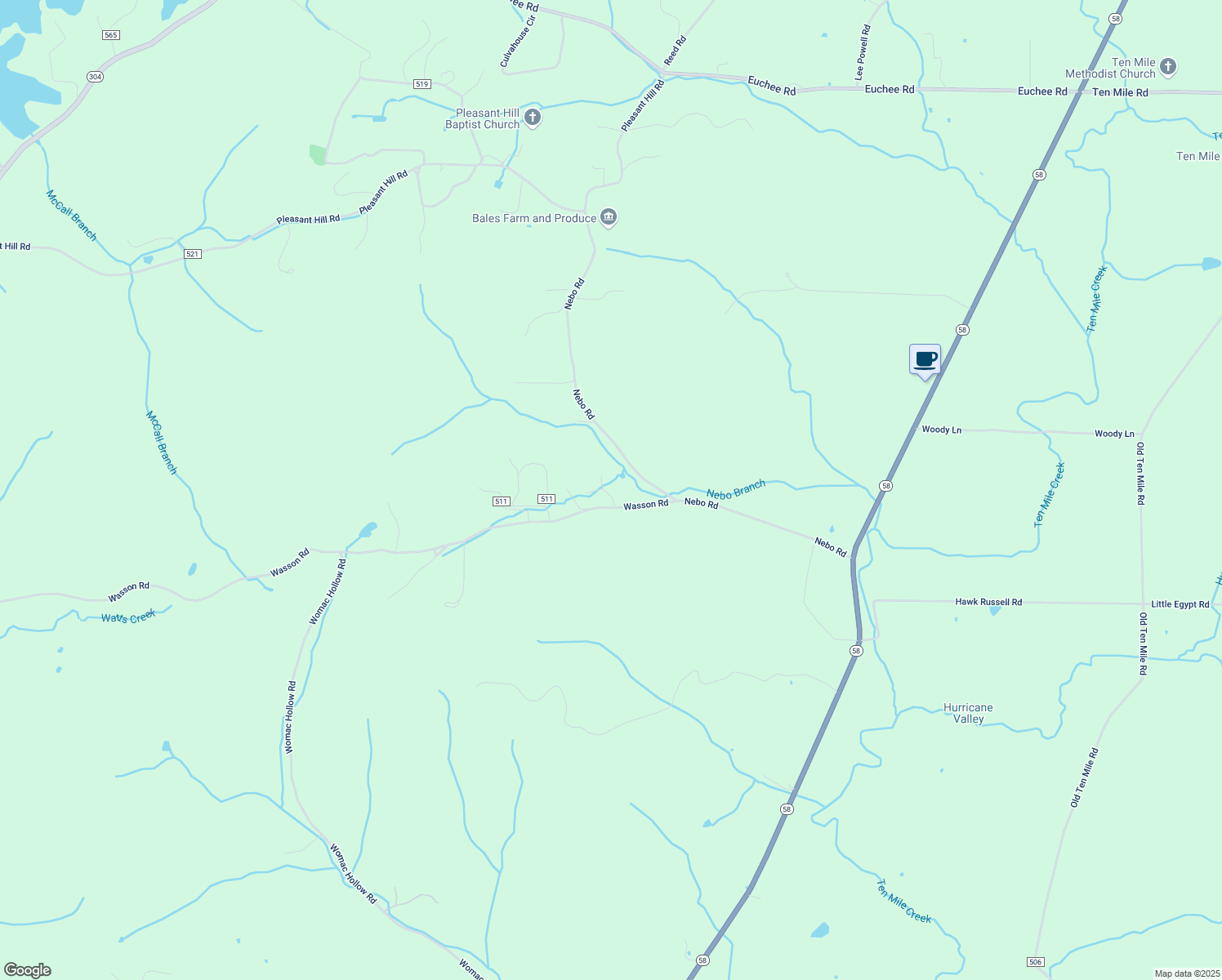 map of restaurants, bars, coffee shops, grocery stores, and more near 299 Wasson Road in Ten Mile