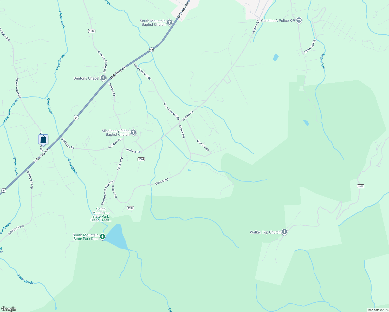 map of restaurants, bars, coffee shops, grocery stores, and more near 2551 Clark Loop in Morganton