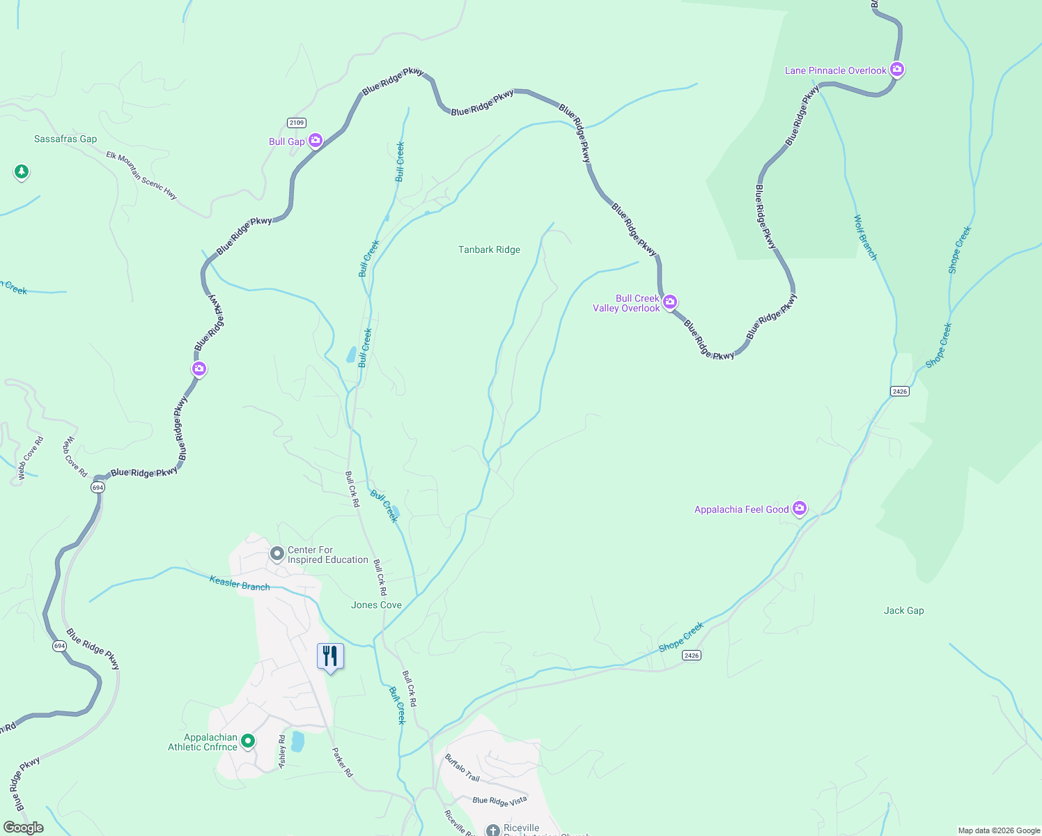 map of restaurants, bars, coffee shops, grocery stores, and more near 36 Bump Road in Asheville
