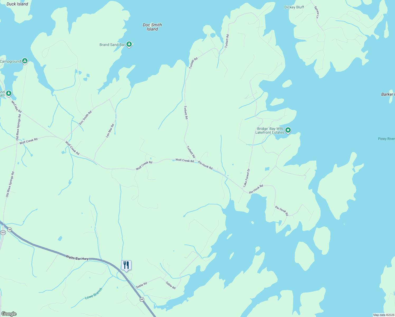 map of restaurants, bars, coffee shops, grocery stores, and more near 119 Pin Hook Road in Spring City