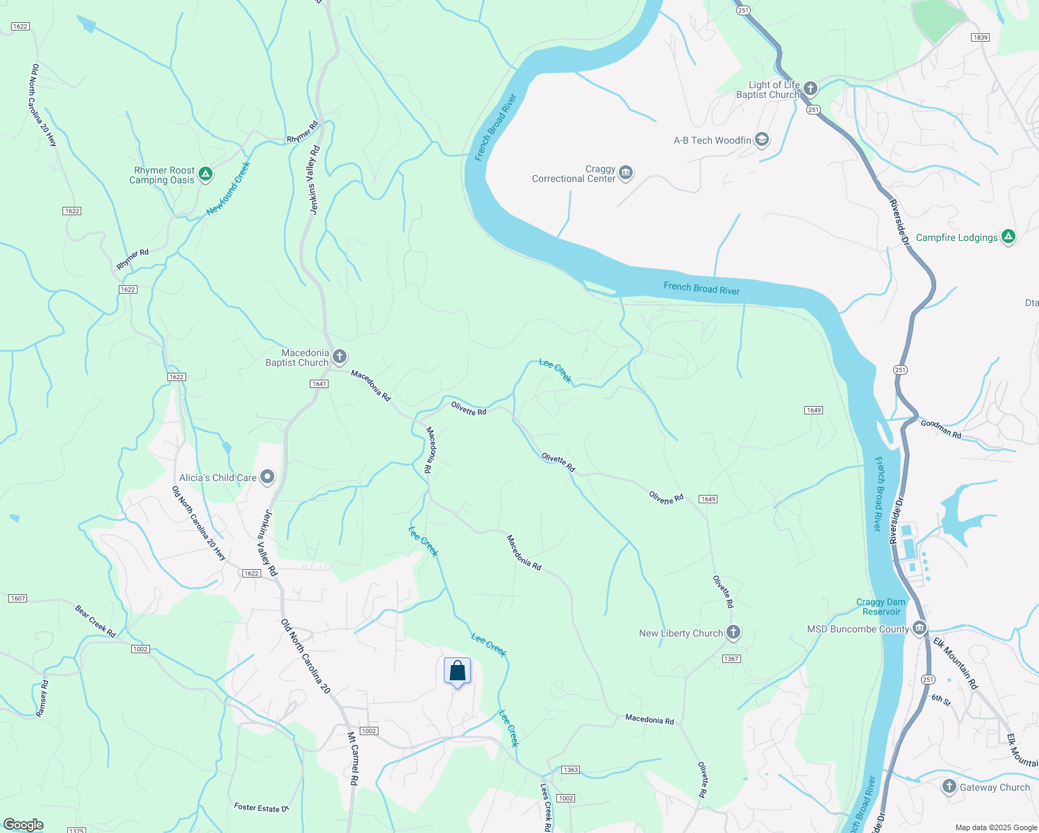 map of restaurants, bars, coffee shops, grocery stores, and more near 12 White Rose Lane in Asheville