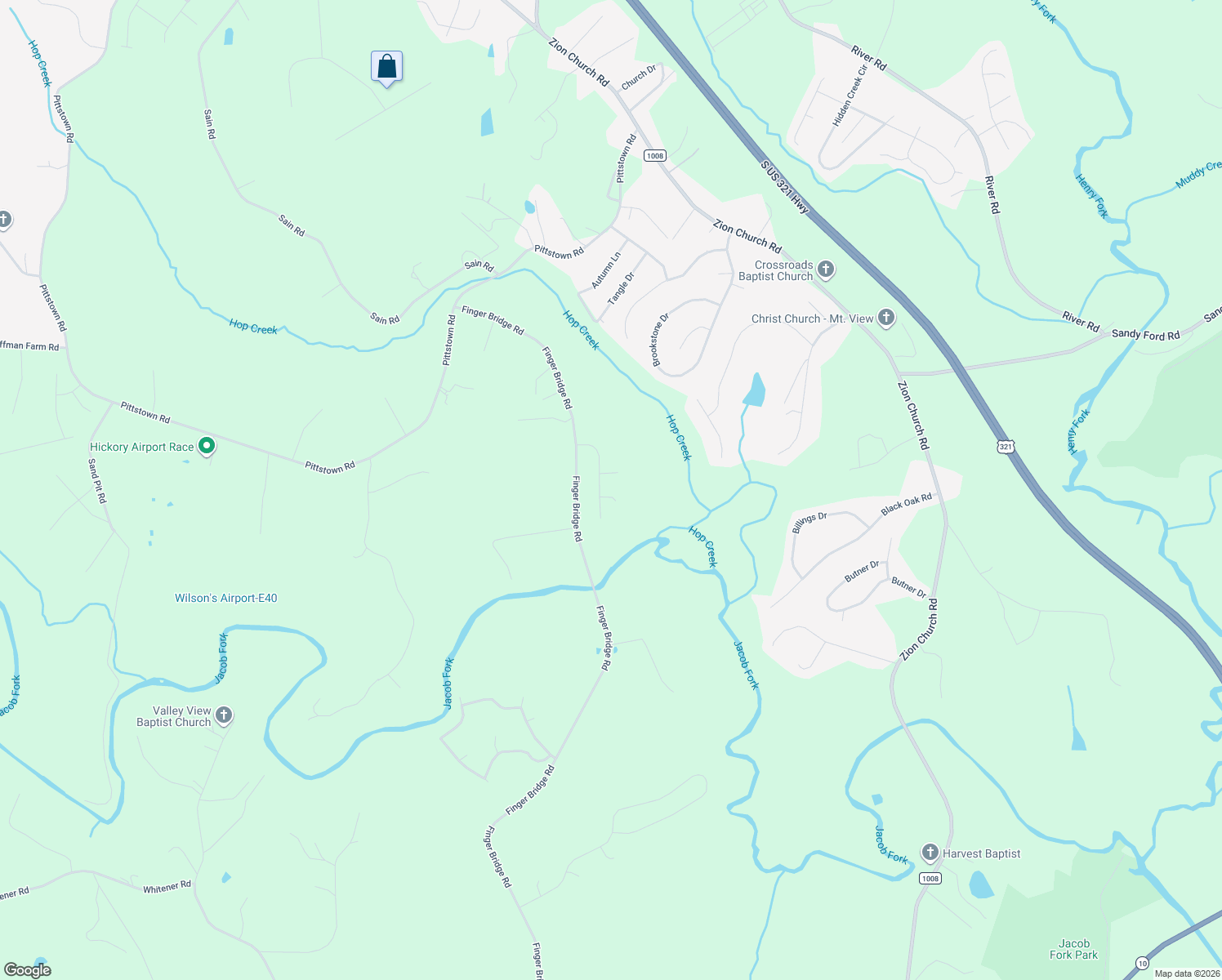 map of restaurants, bars, coffee shops, grocery stores, and more near 4405 Landing Court in Hickory