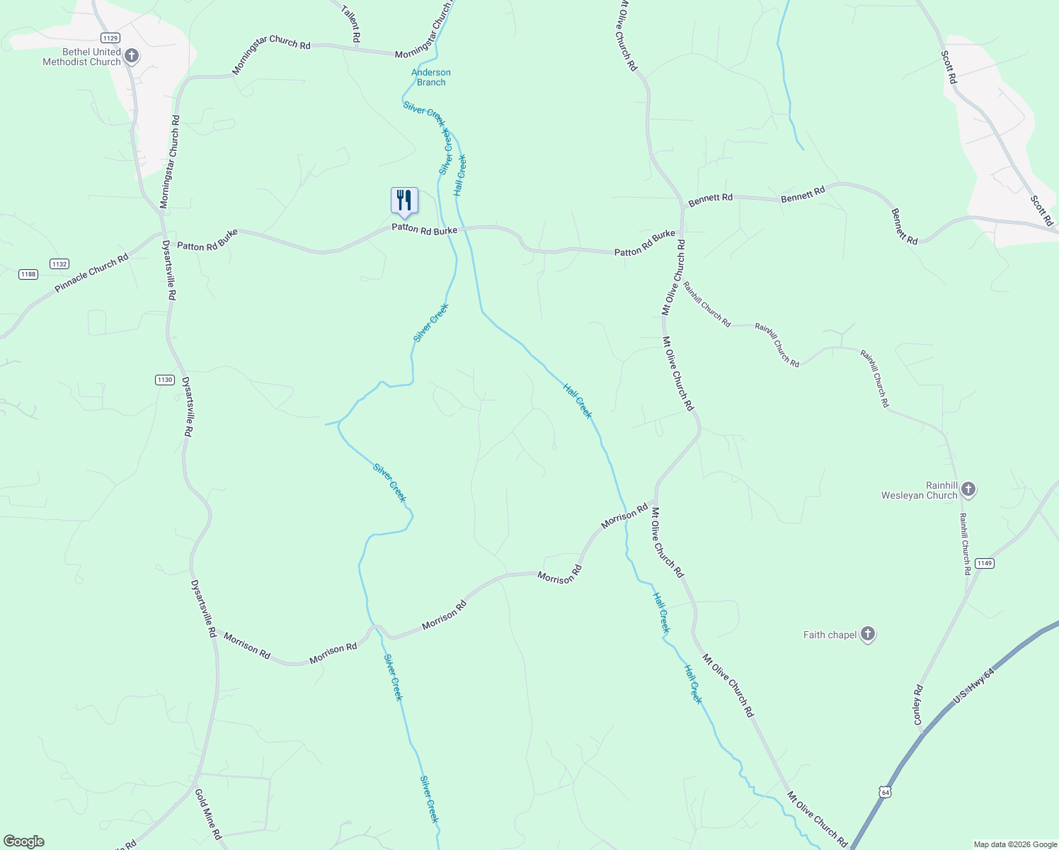 map of restaurants, bars, coffee shops, grocery stores, and more near 4829 Nursery Road in Morganton