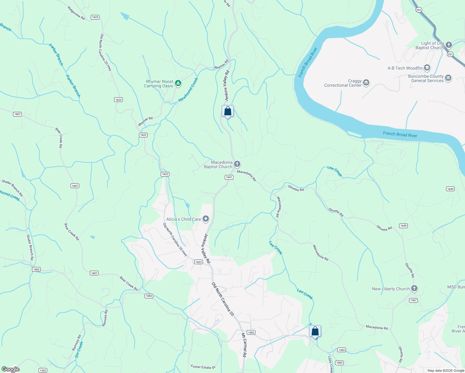 map of restaurants, bars, coffee shops, grocery stores, and more near 16 Carl Roberts Road in Alexander