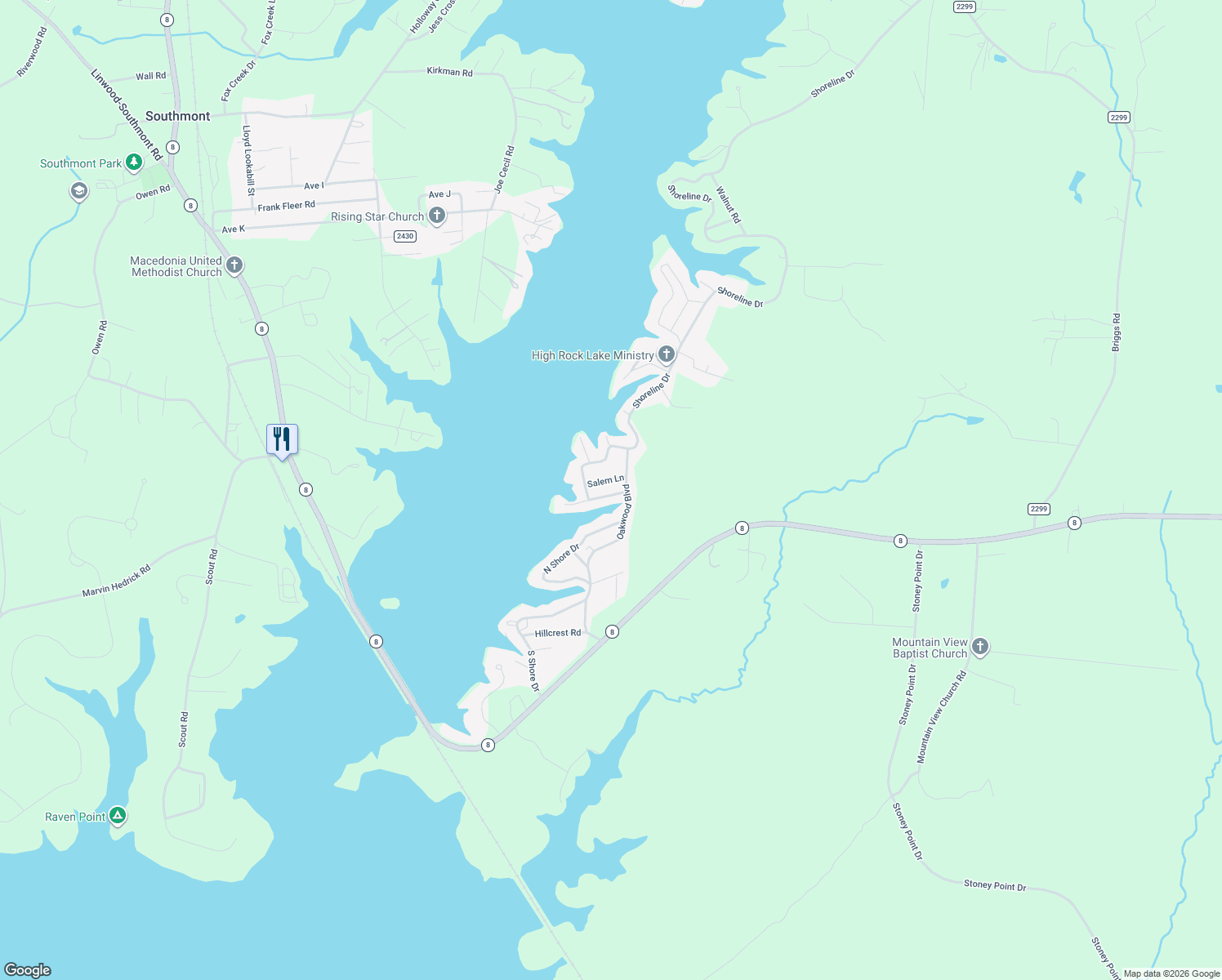 map of restaurants, bars, coffee shops, grocery stores, and more near 144 Shore Ln in Lexington