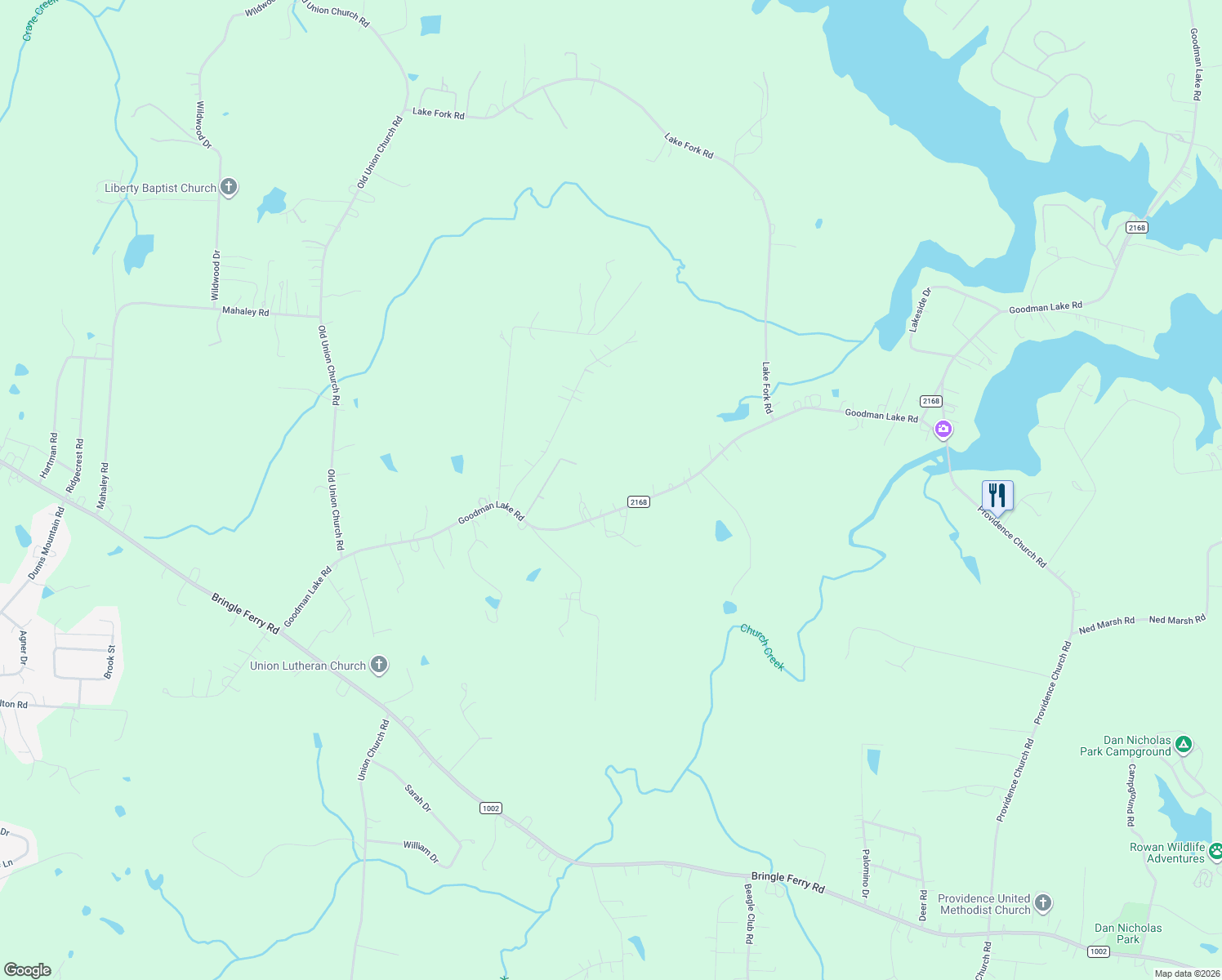 map of restaurants, bars, coffee shops, grocery stores, and more near 4410 Goodman Lake Road in Salisbury