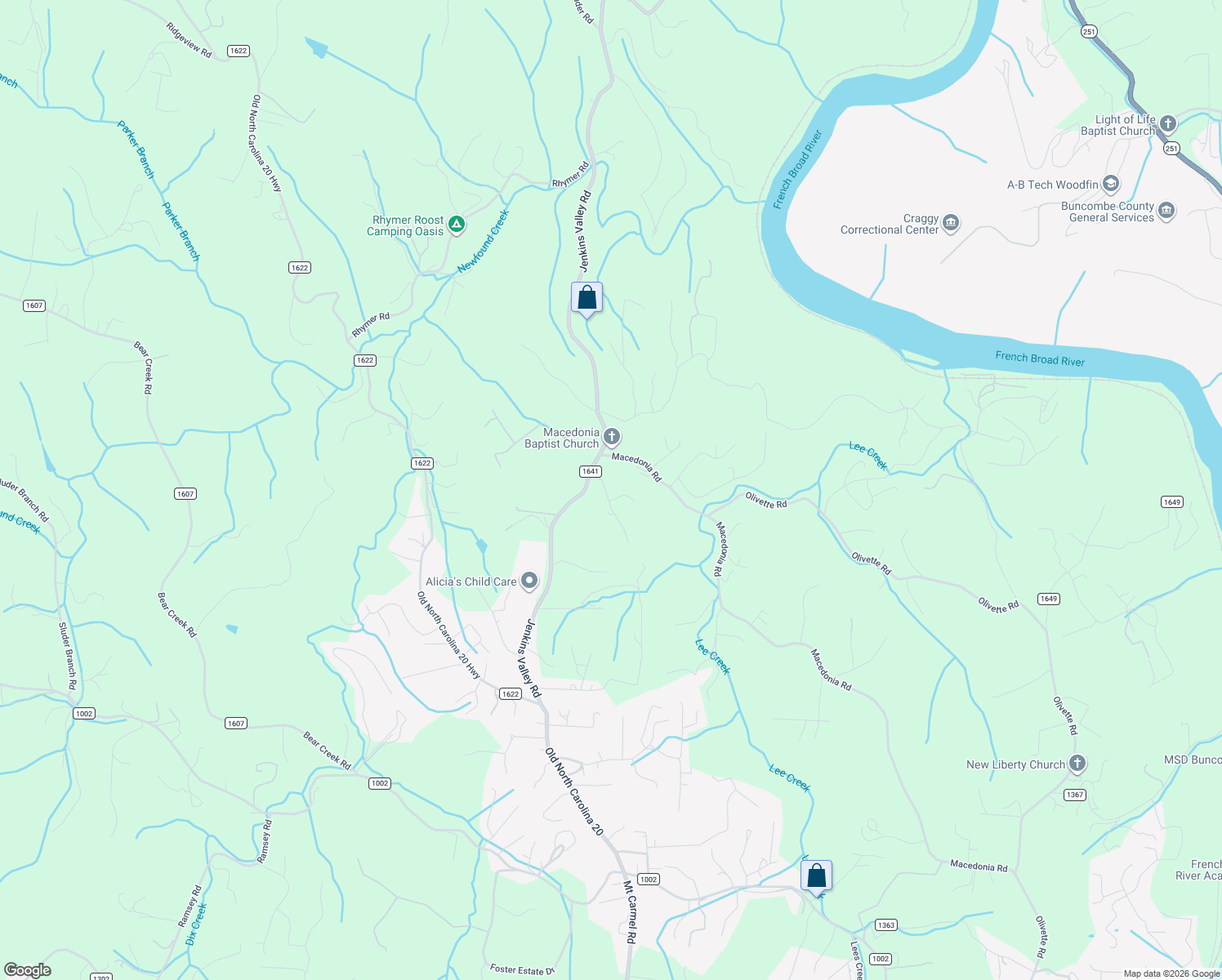 map of restaurants, bars, coffee shops, grocery stores, and more near 16 Carl Roberts Road in Alexander