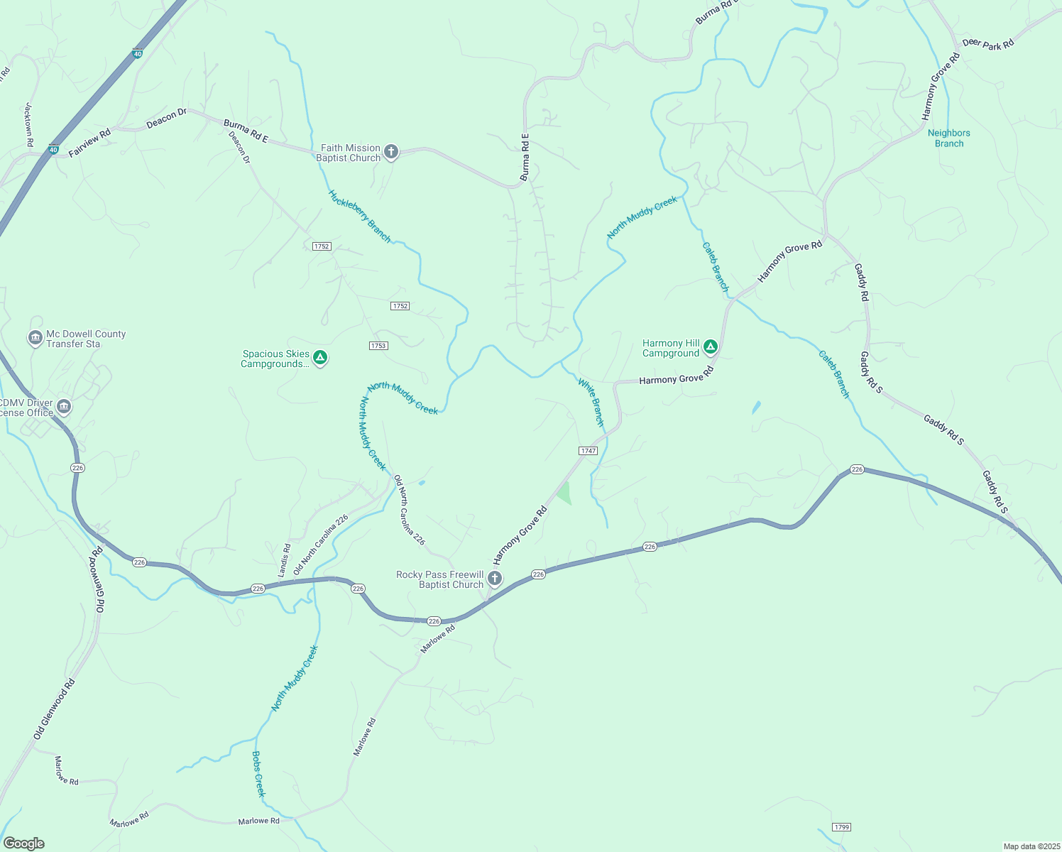 map of restaurants, bars, coffee shops, grocery stores, and more near 100 White Oak Flats in Nebo