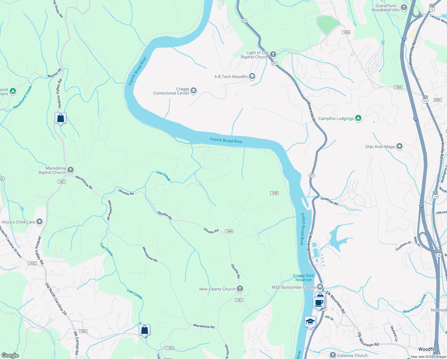 map of restaurants, bars, coffee shops, grocery stores, and more near 7 Bee Balm Way in Asheville