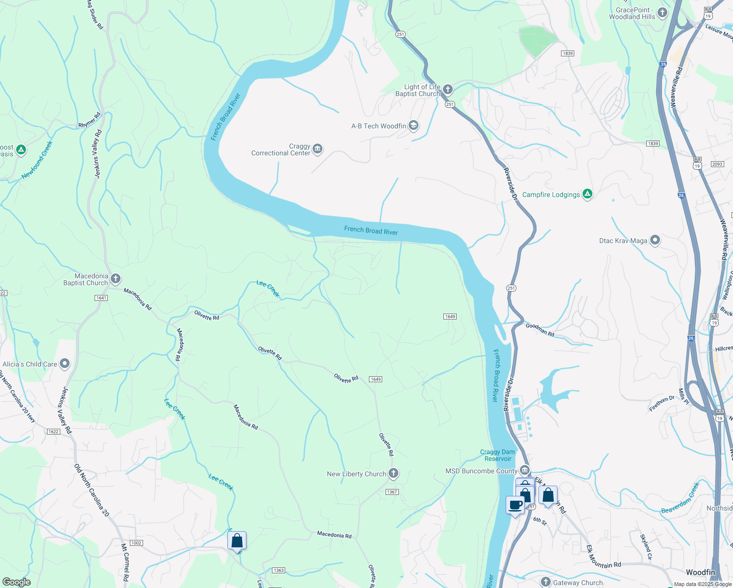 map of restaurants, bars, coffee shops, grocery stores, and more near 7 Bee Balm Way in Asheville