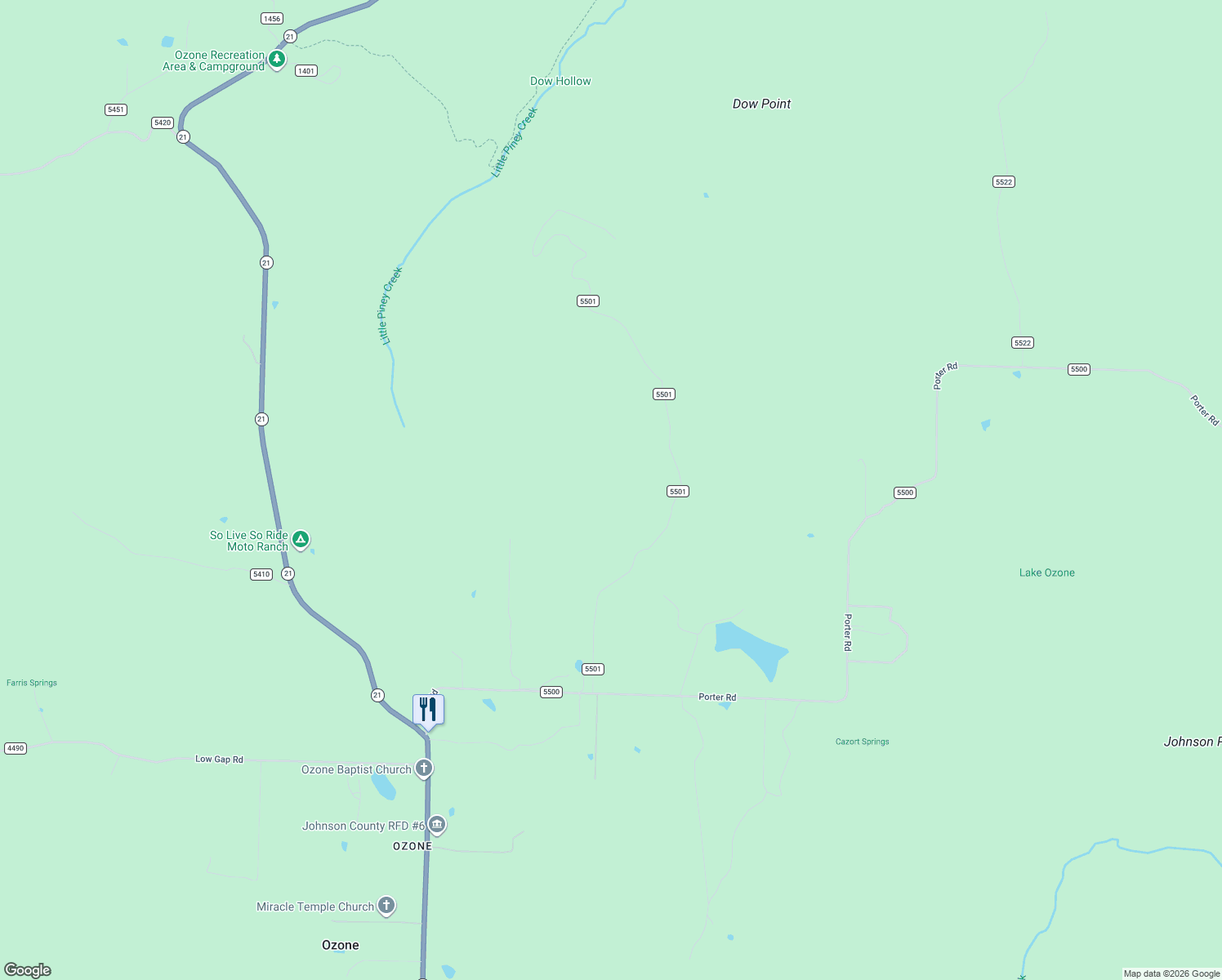 map of restaurants, bars, coffee shops, grocery stores, and more near 602 County Road 5501 in Johnson County