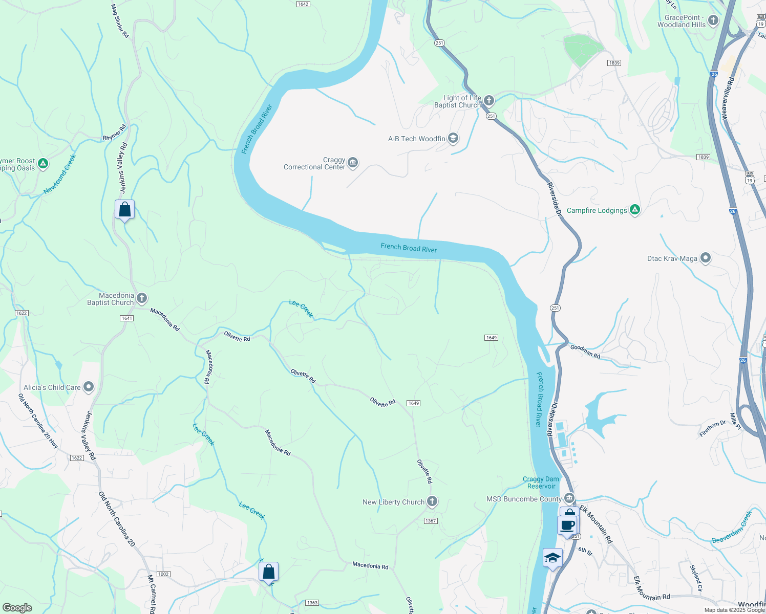 map of restaurants, bars, coffee shops, grocery stores, and more near 59 Sweet Fern Parkway in Asheville