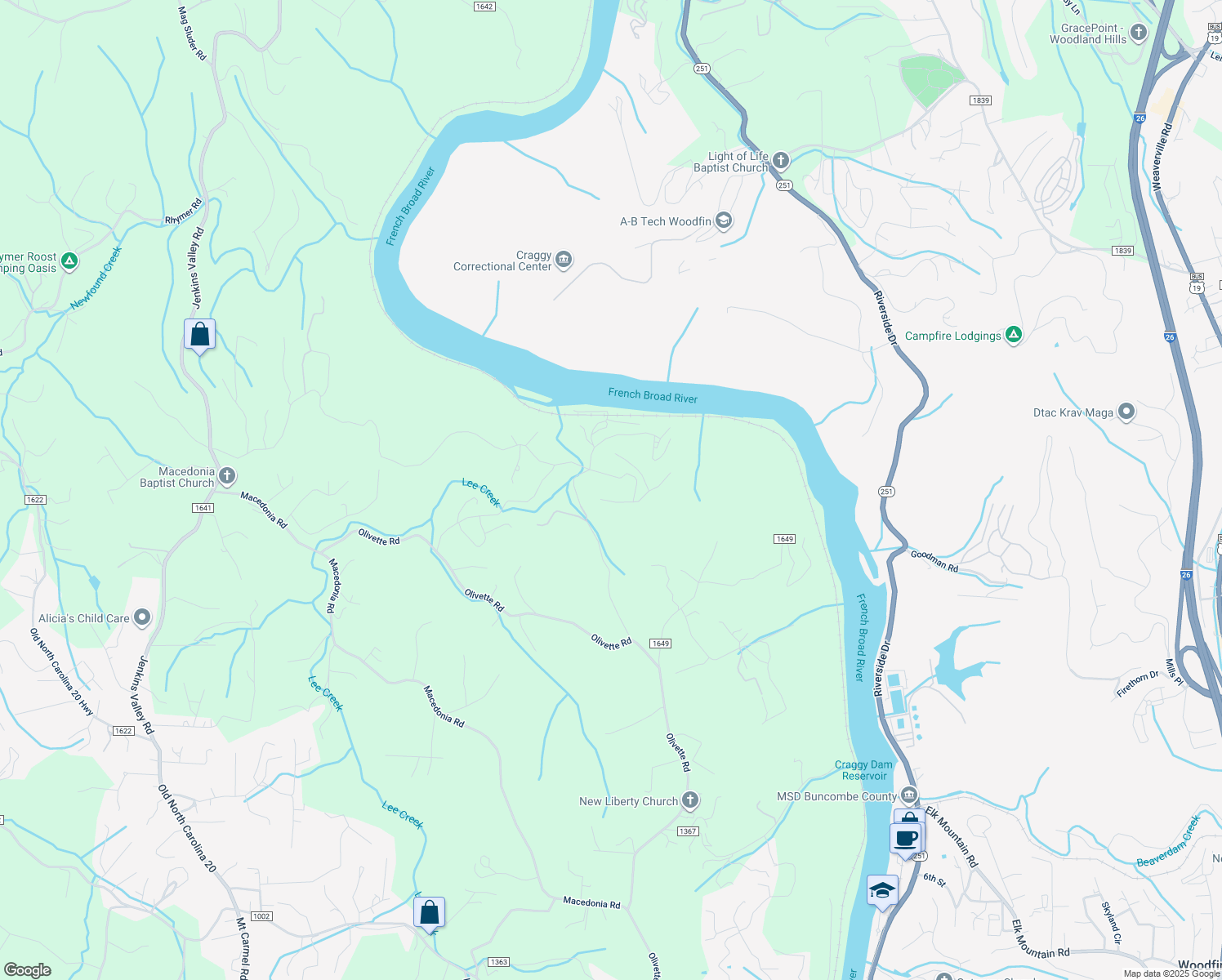 map of restaurants, bars, coffee shops, grocery stores, and more near 59 Sweet Fern Parkway in Asheville
