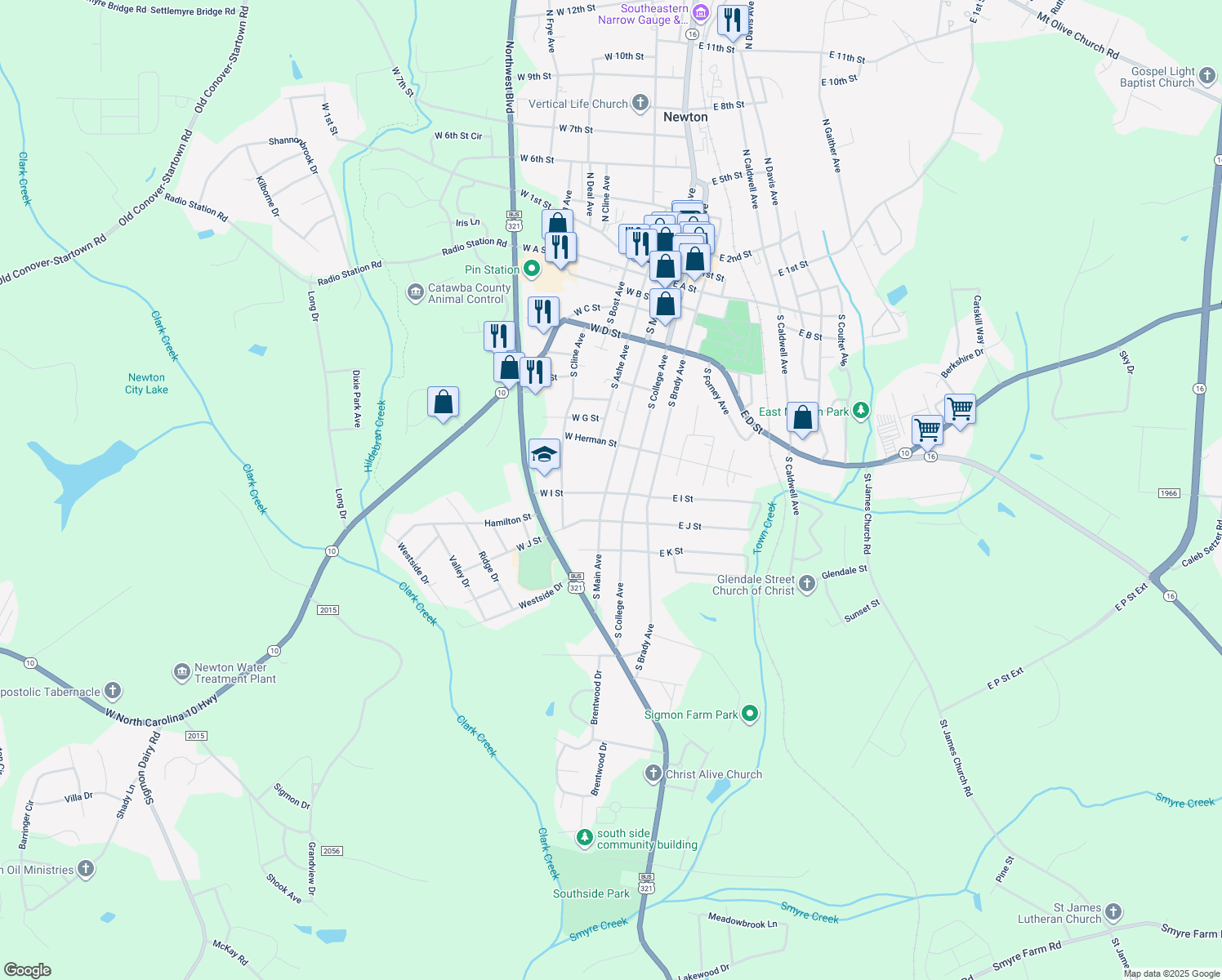 map of restaurants, bars, coffee shops, grocery stores, and more near 757 S Main Ave in Newton