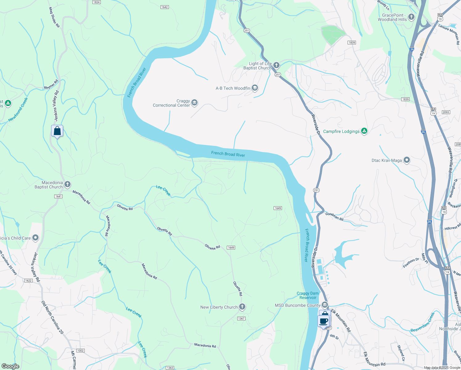 map of restaurants, bars, coffee shops, grocery stores, and more near 24 Bee Balm Way in Asheville