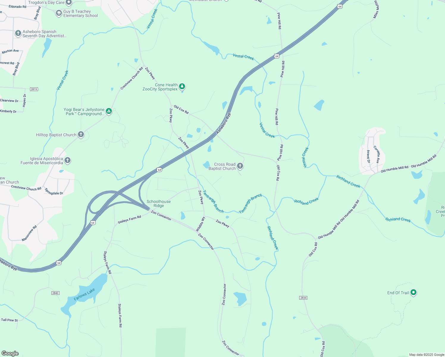 map of restaurants, bars, coffee shops, grocery stores, and more near 1277 Autumn Lane in Asheboro