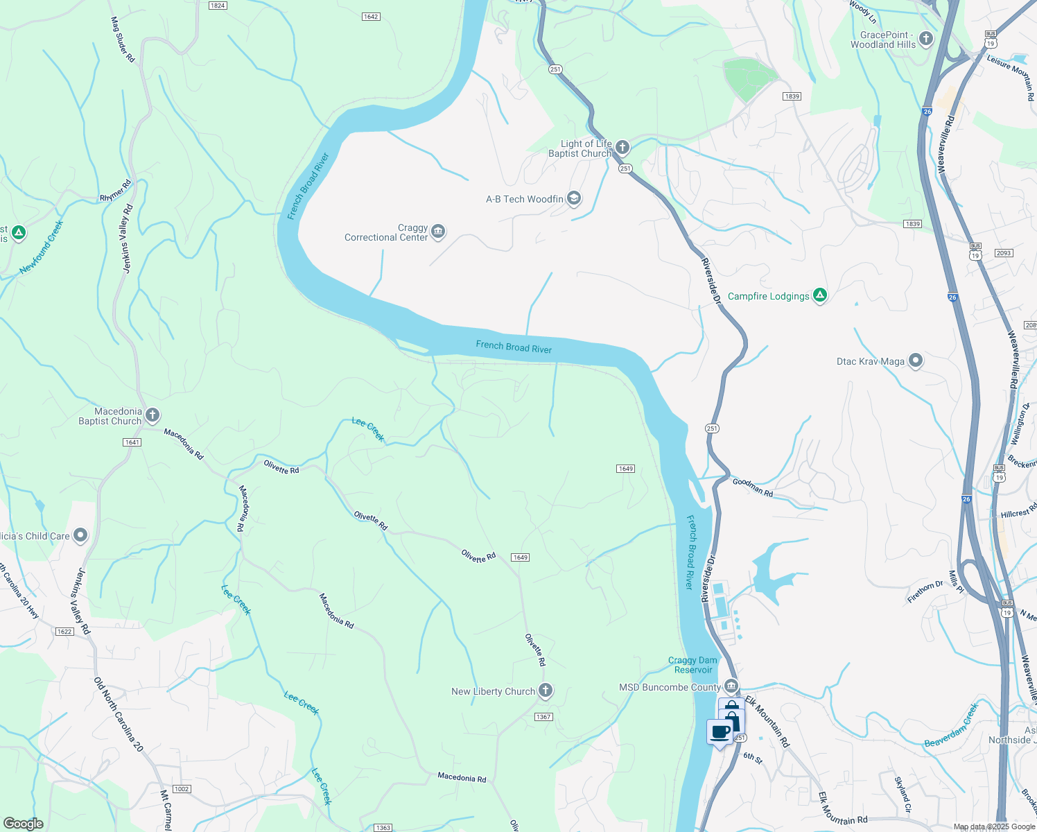 map of restaurants, bars, coffee shops, grocery stores, and more near 24 Bee Balm Way in Asheville