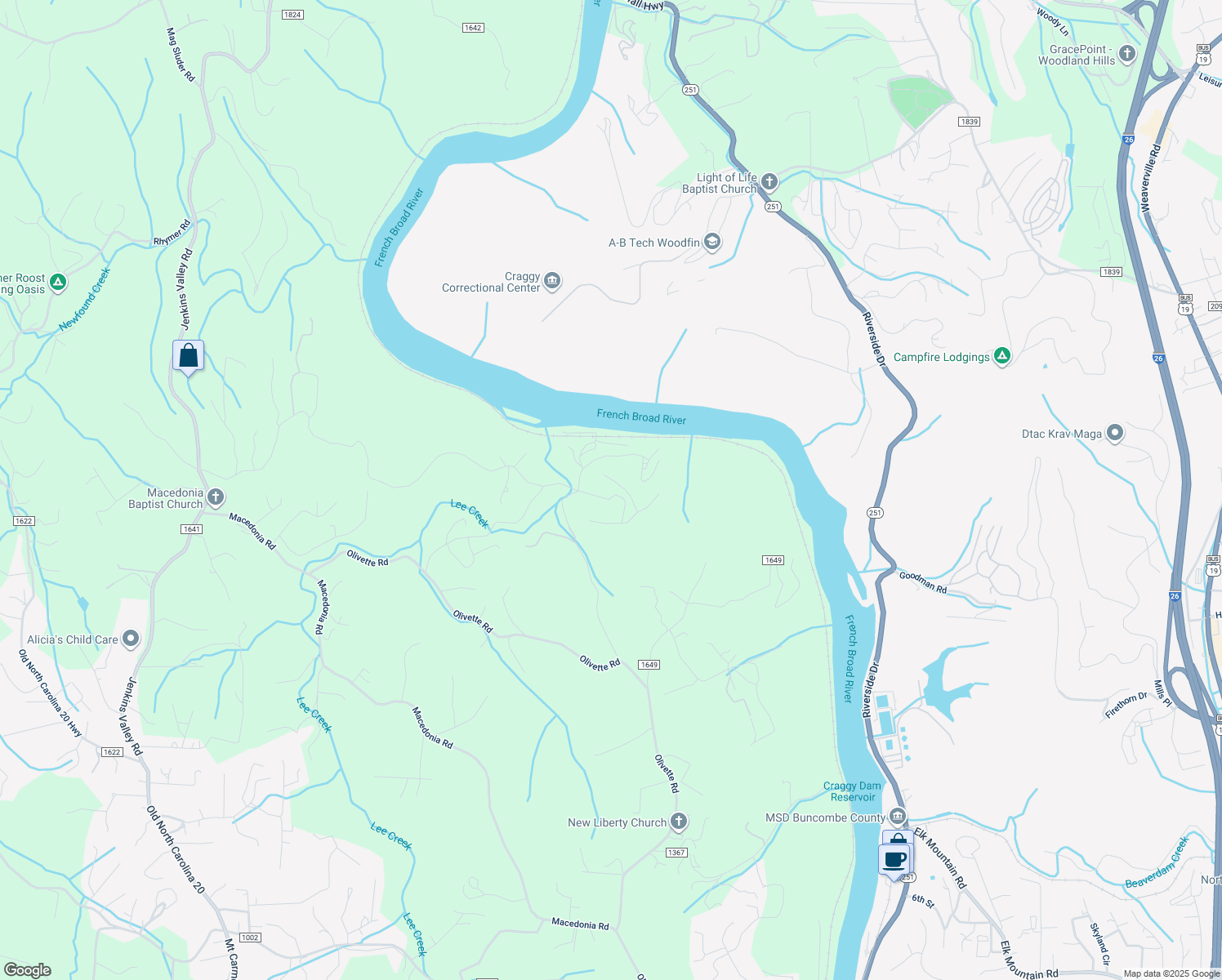 map of restaurants, bars, coffee shops, grocery stores, and more near 26 Tulip Poplar Trail in Asheville