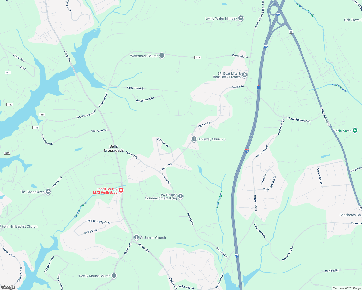 map of restaurants, bars, coffee shops, grocery stores, and more near Carlyle Road in Troutman