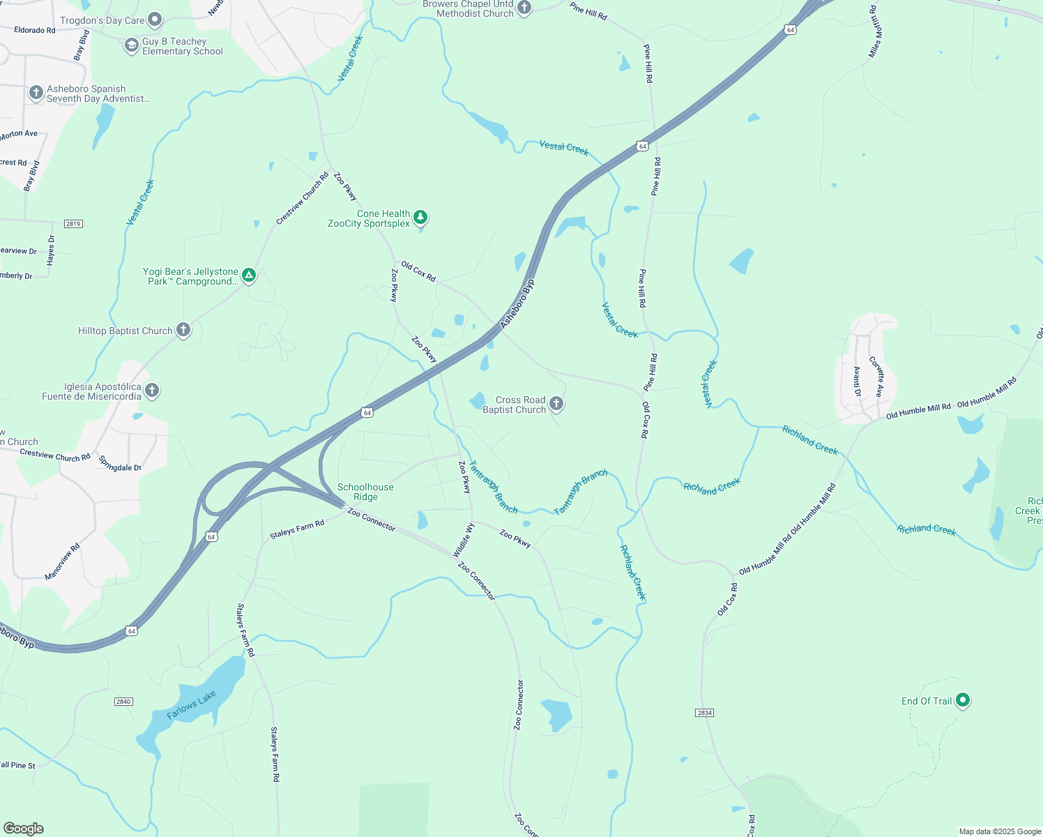 map of restaurants, bars, coffee shops, grocery stores, and more near 1277 Autumn Lane in Asheboro