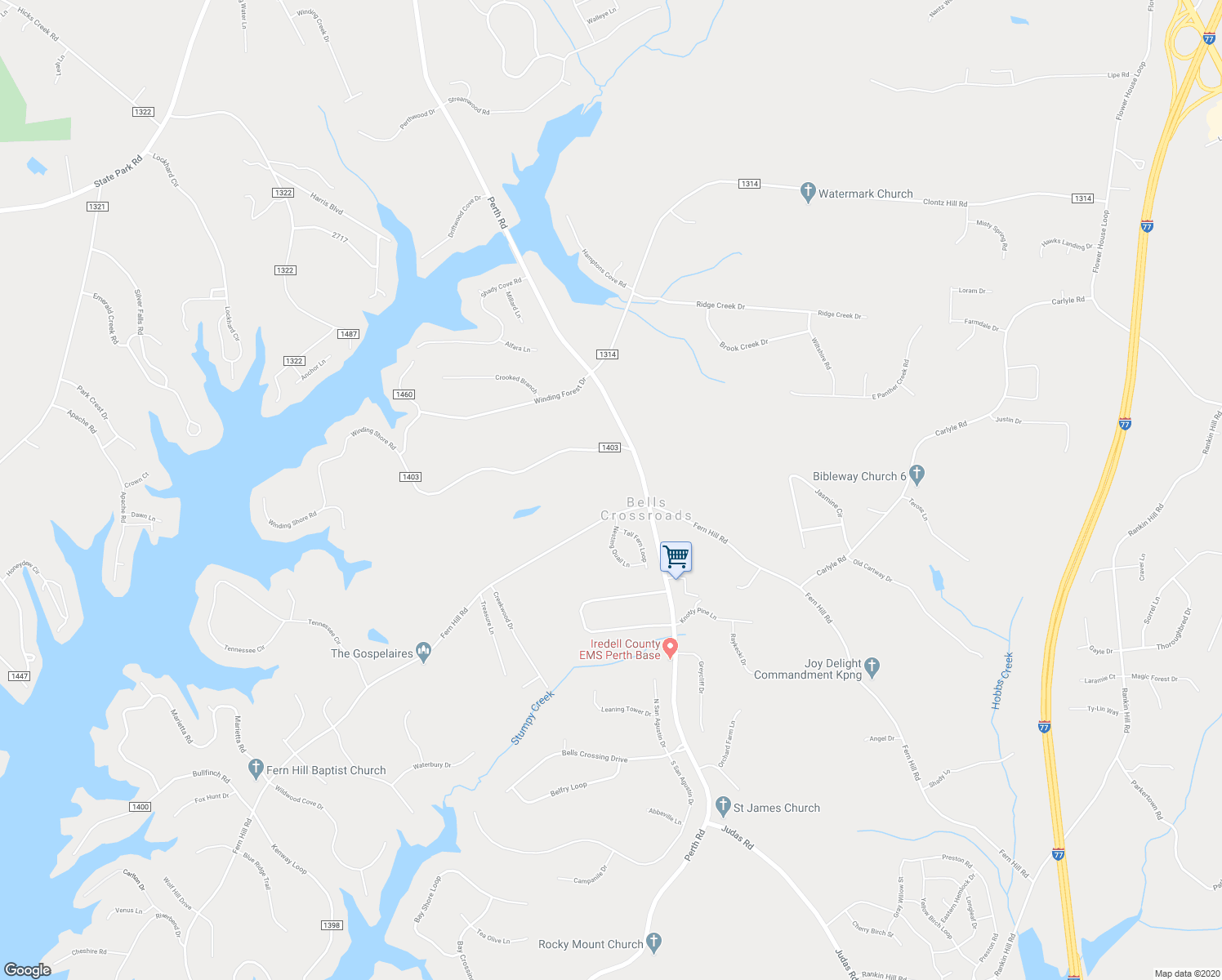 map of restaurants, bars, coffee shops, grocery stores, and more near 1376 Perth Road in Troutman