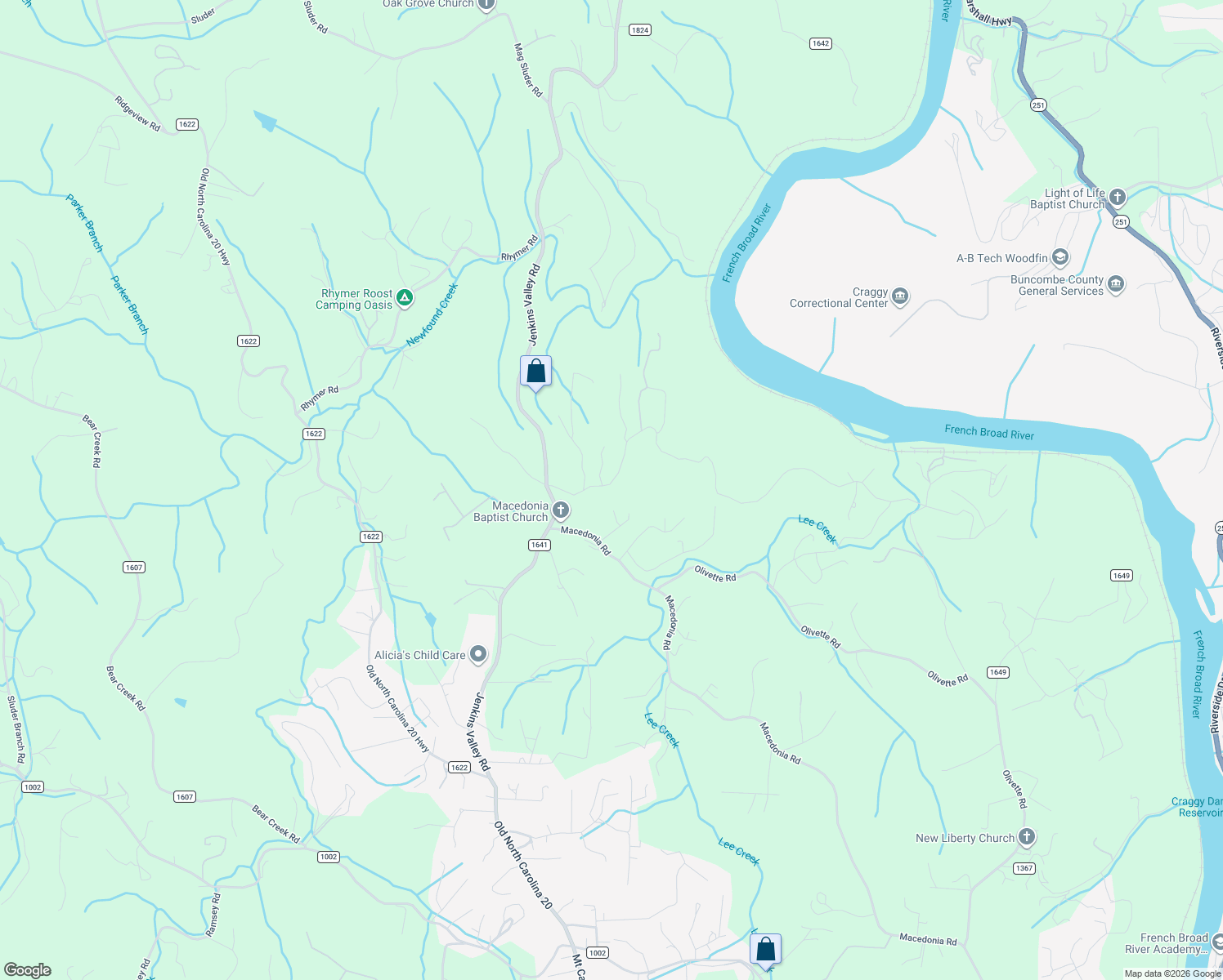 map of restaurants, bars, coffee shops, grocery stores, and more near 83 Old Macedonia Road in Alexander
