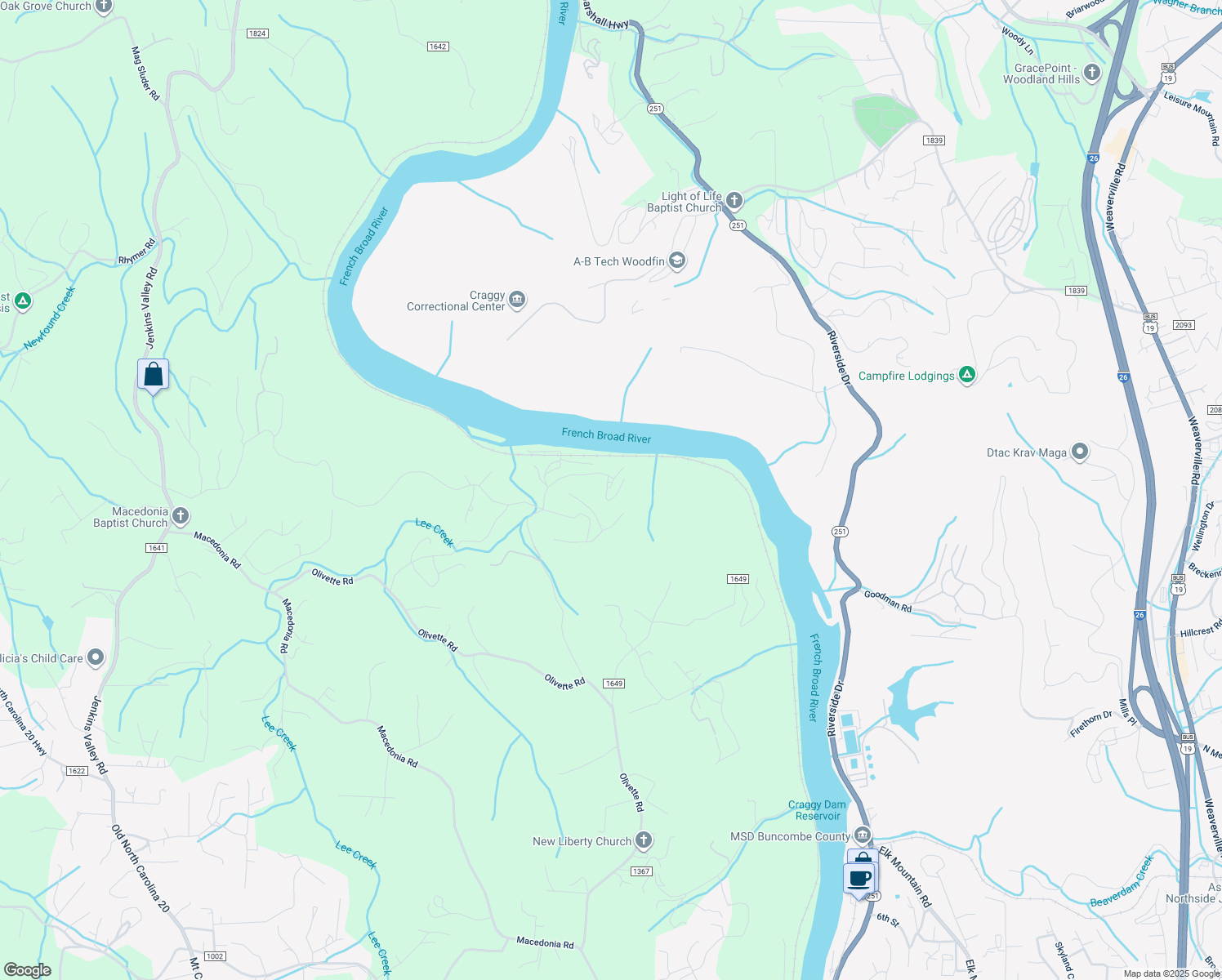map of restaurants, bars, coffee shops, grocery stores, and more near 8 Tupelo Trail in Asheville