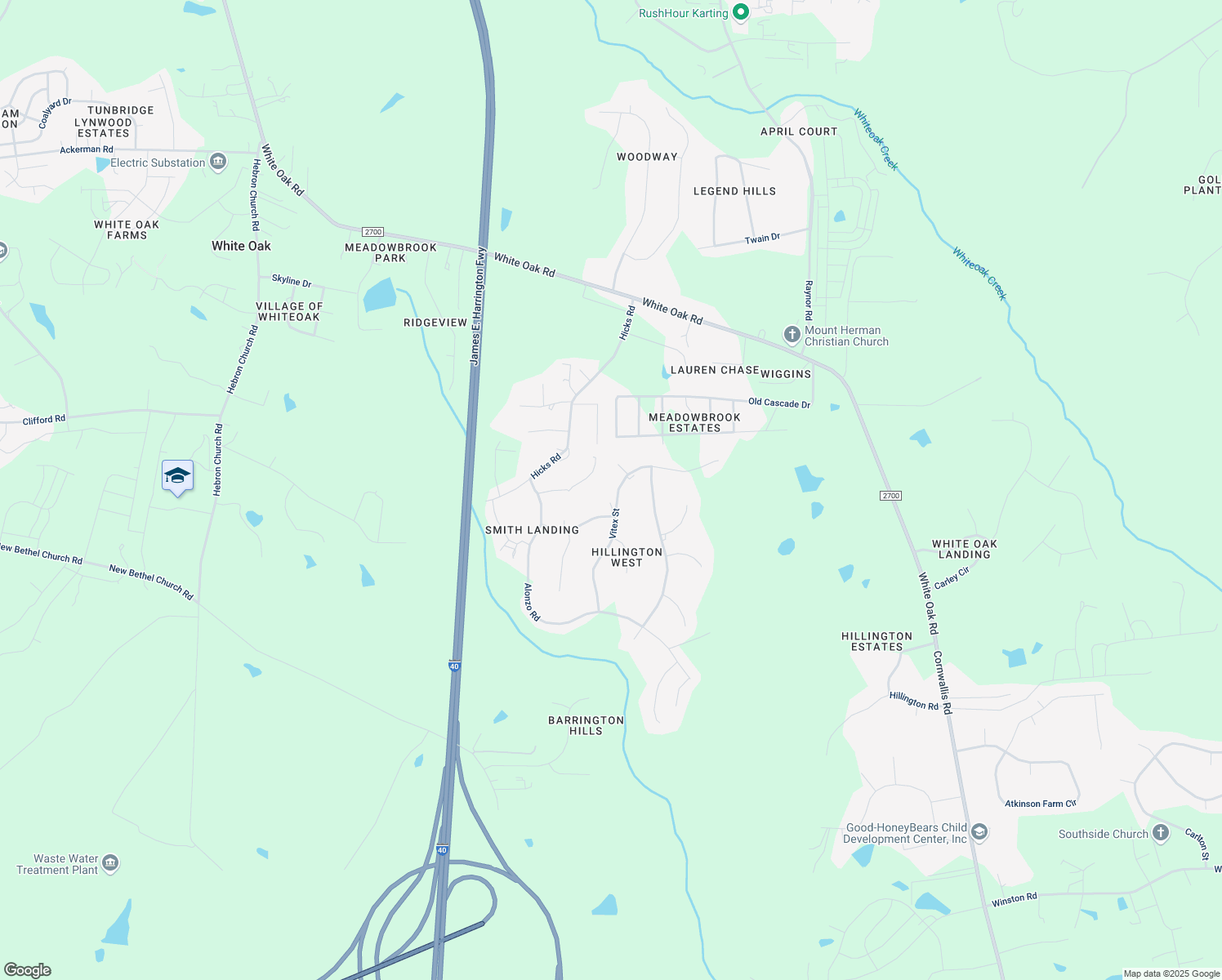 map of restaurants, bars, coffee shops, grocery stores, and more near 4440 Vitex Street in Garner