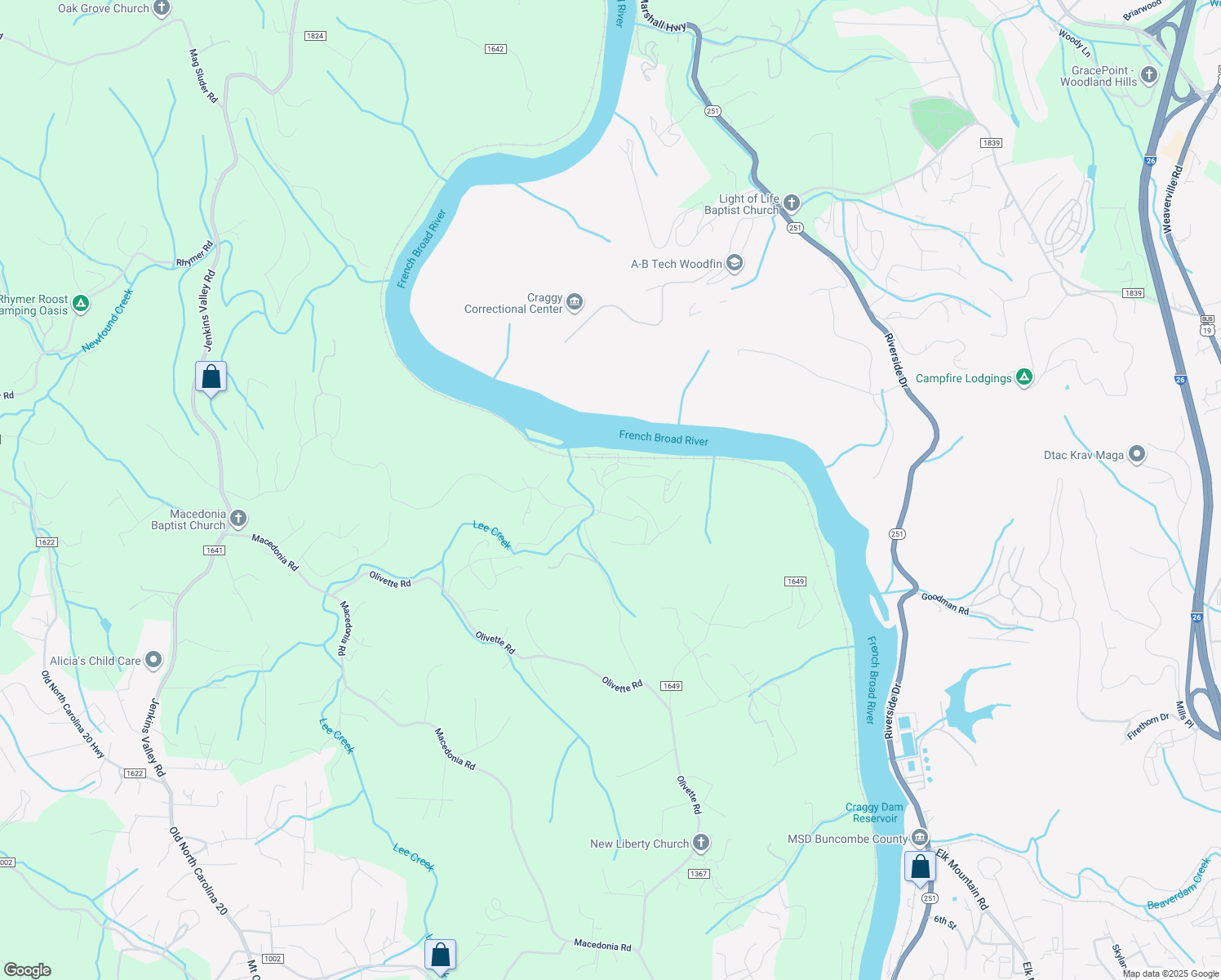 map of restaurants, bars, coffee shops, grocery stores, and more near 3 River Run in Asheville