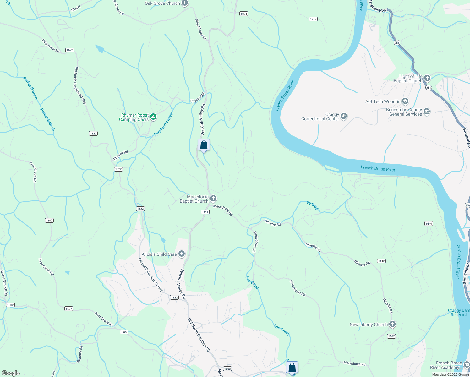 map of restaurants, bars, coffee shops, grocery stores, and more near 83 Old Macedonia Road in Alexander