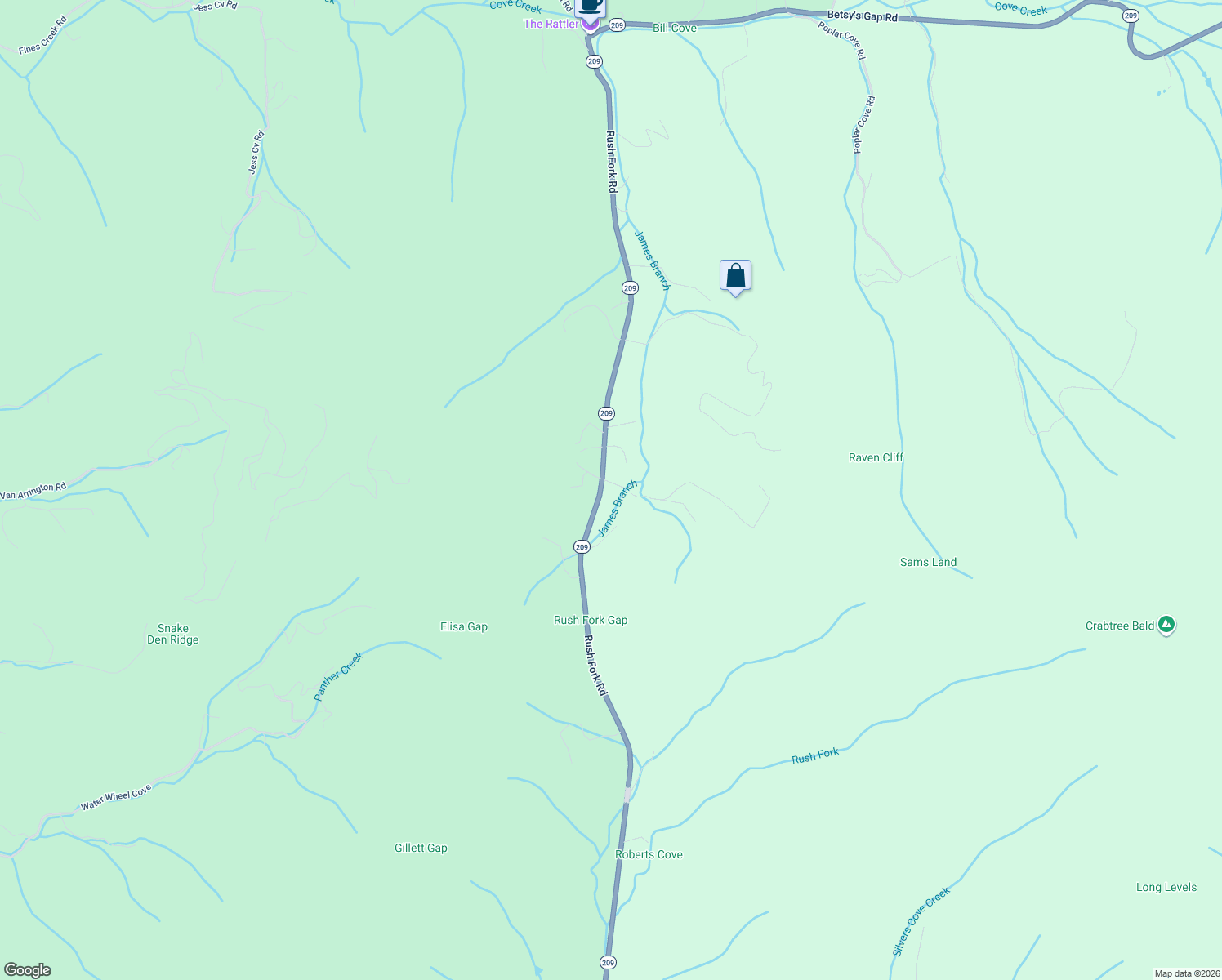 map of restaurants, bars, coffee shops, grocery stores, and more near 10292 Rush Fork Road in Clyde