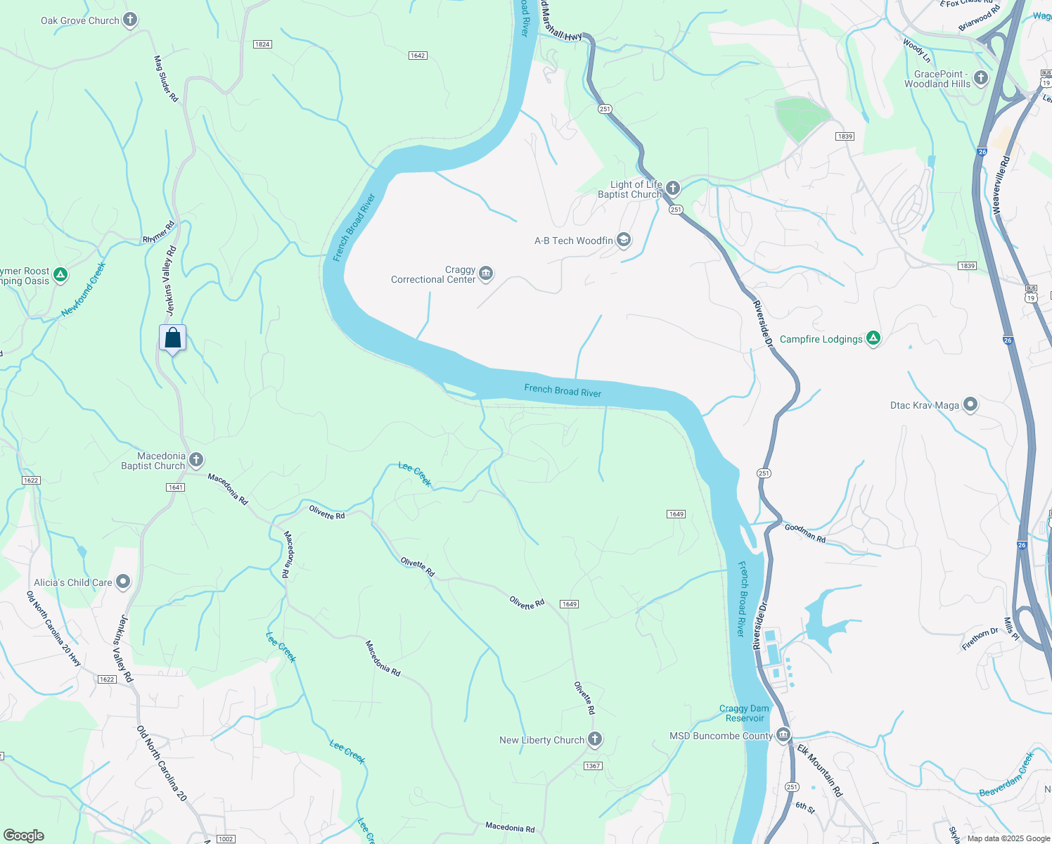 map of restaurants, bars, coffee shops, grocery stores, and more near 12 River Run in Asheville