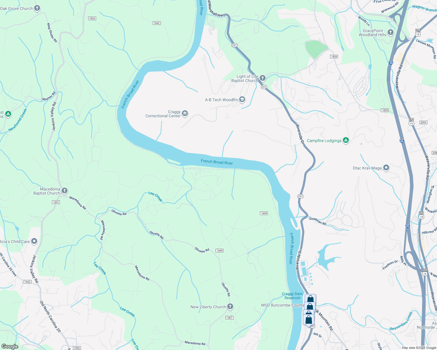 map of restaurants, bars, coffee shops, grocery stores, and more near 42 River Run in Asheville