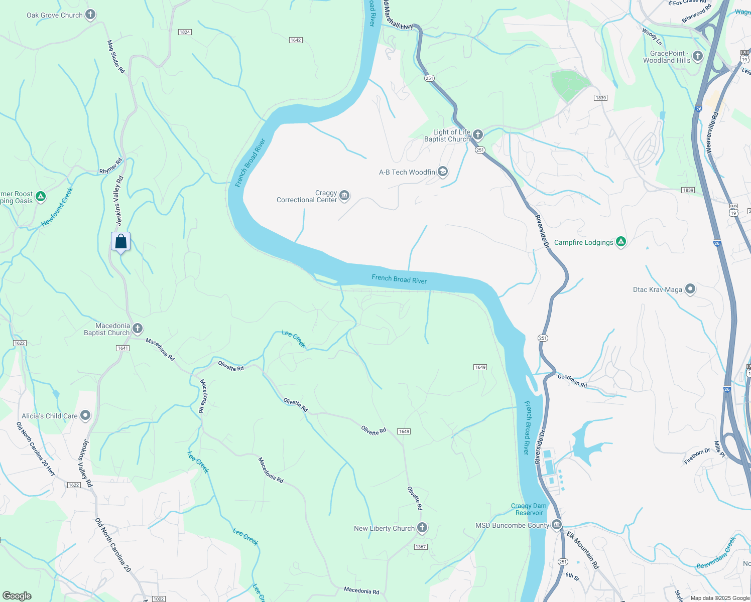 map of restaurants, bars, coffee shops, grocery stores, and more near 16 River Run in Asheville