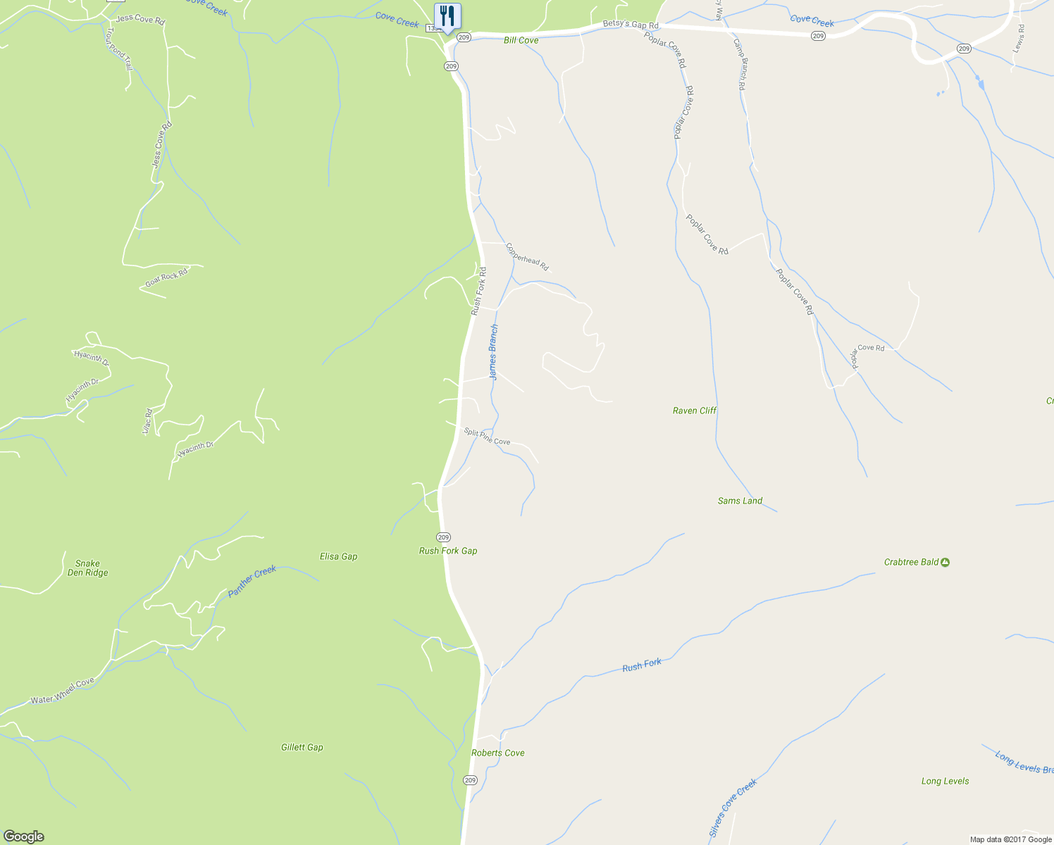 map of restaurants, bars, coffee shops, grocery stores, and more near 287 Split Pine Cove in Clyde